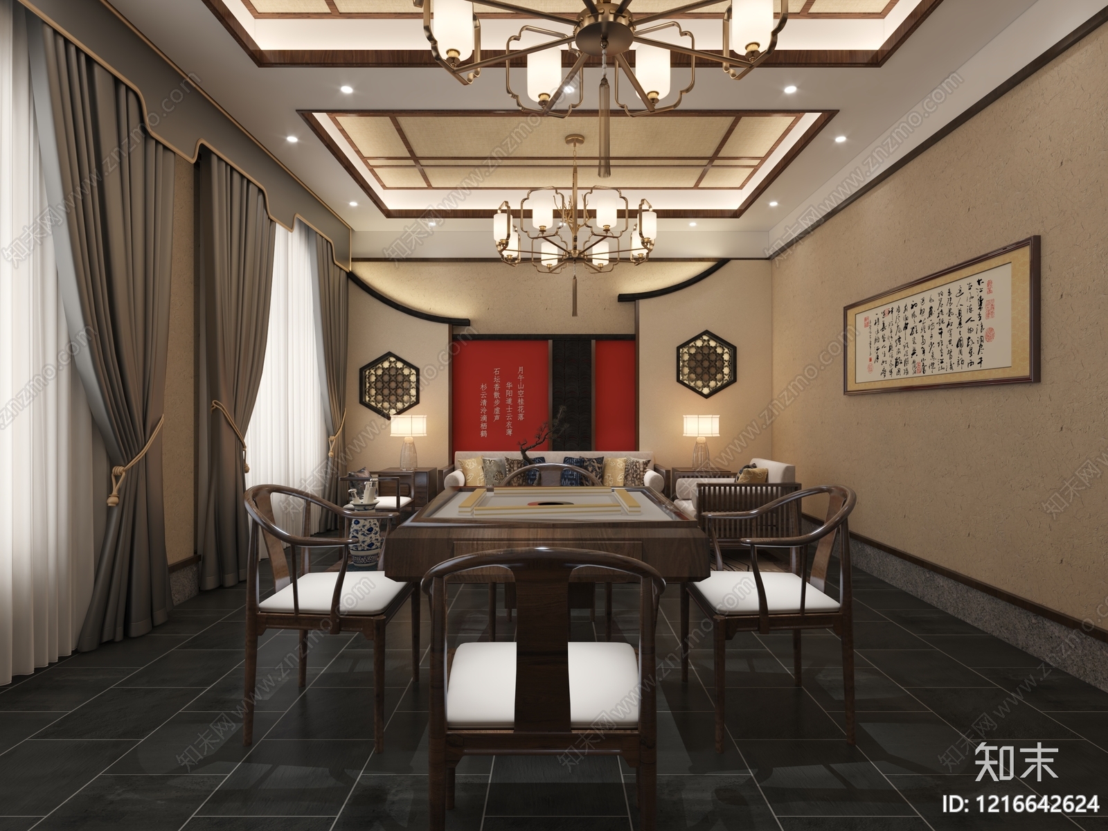 新中式棋牌室3D模型下载【ID:1216642624】