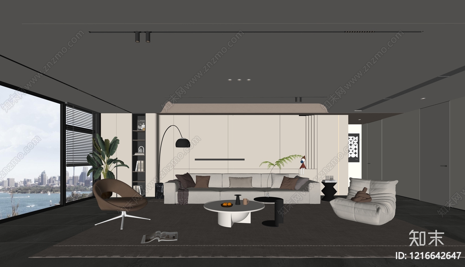 现代简约家居客厅SU模型下载【ID:1216642647】