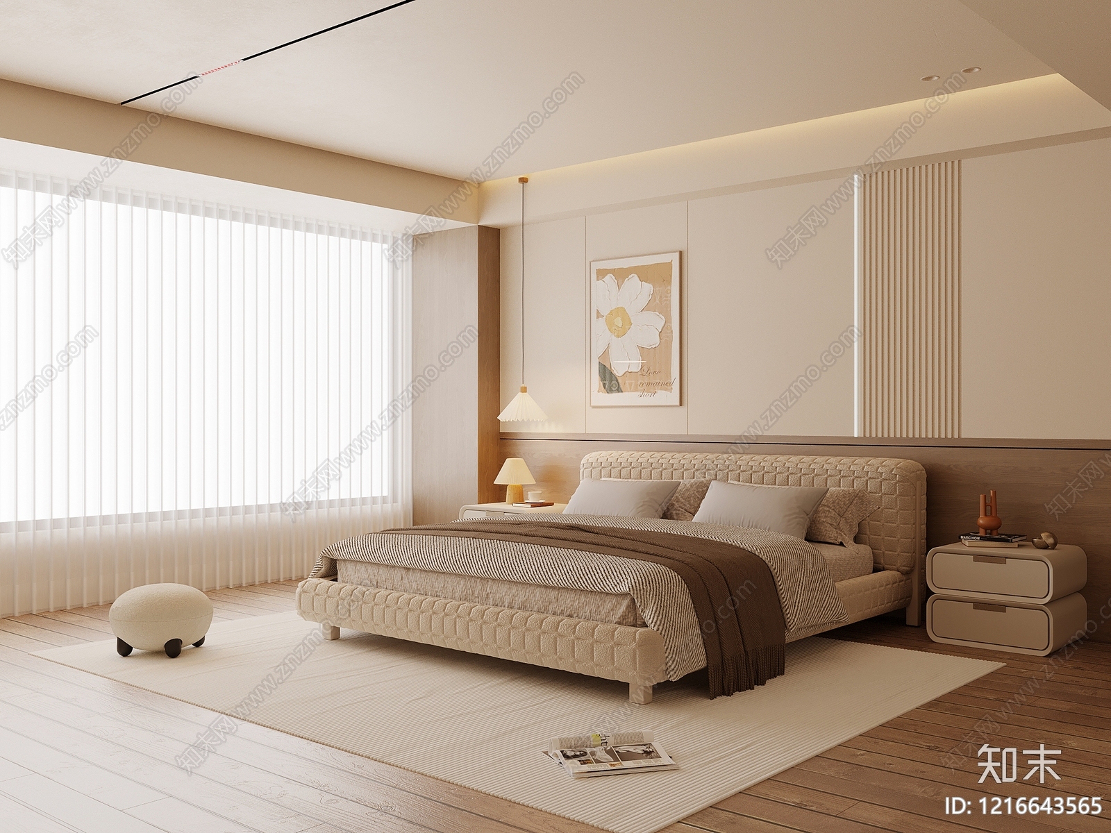 奶油风次卧3D模型下载【ID:1216643565】