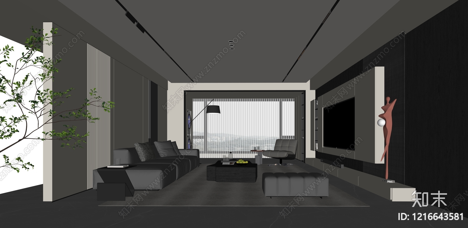 极简家居客厅SU模型下载【ID:1216643581】
