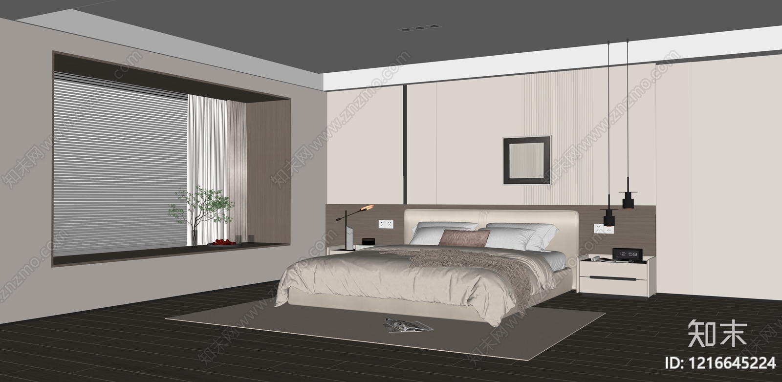 现代简约主卧SU模型下载【ID:1216645224】