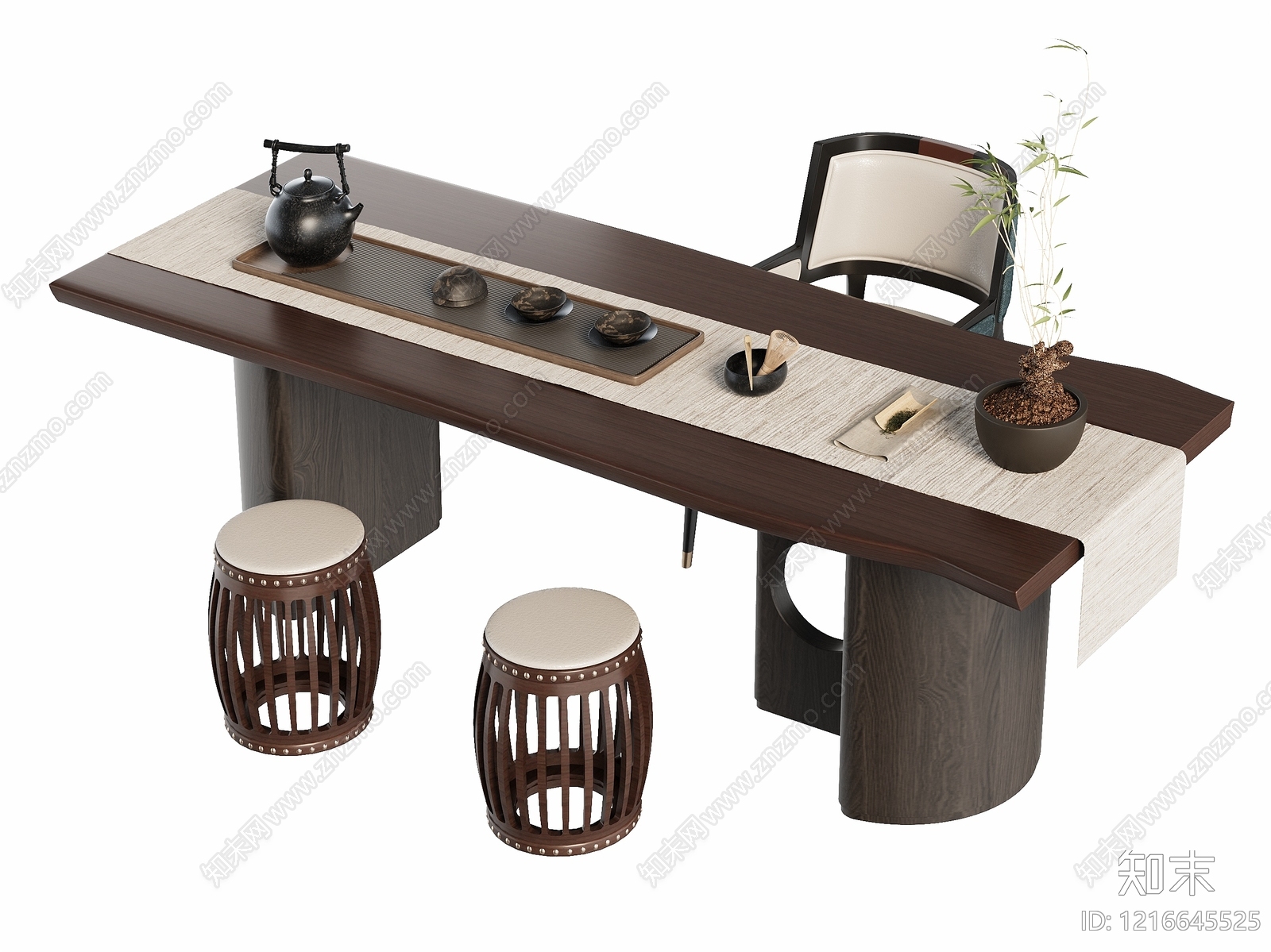 新中式茶桌椅3D模型下载【ID:1216645525】