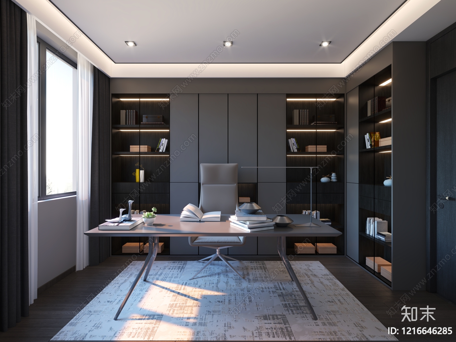 现代简约书房3D模型下载【ID:1216646285】