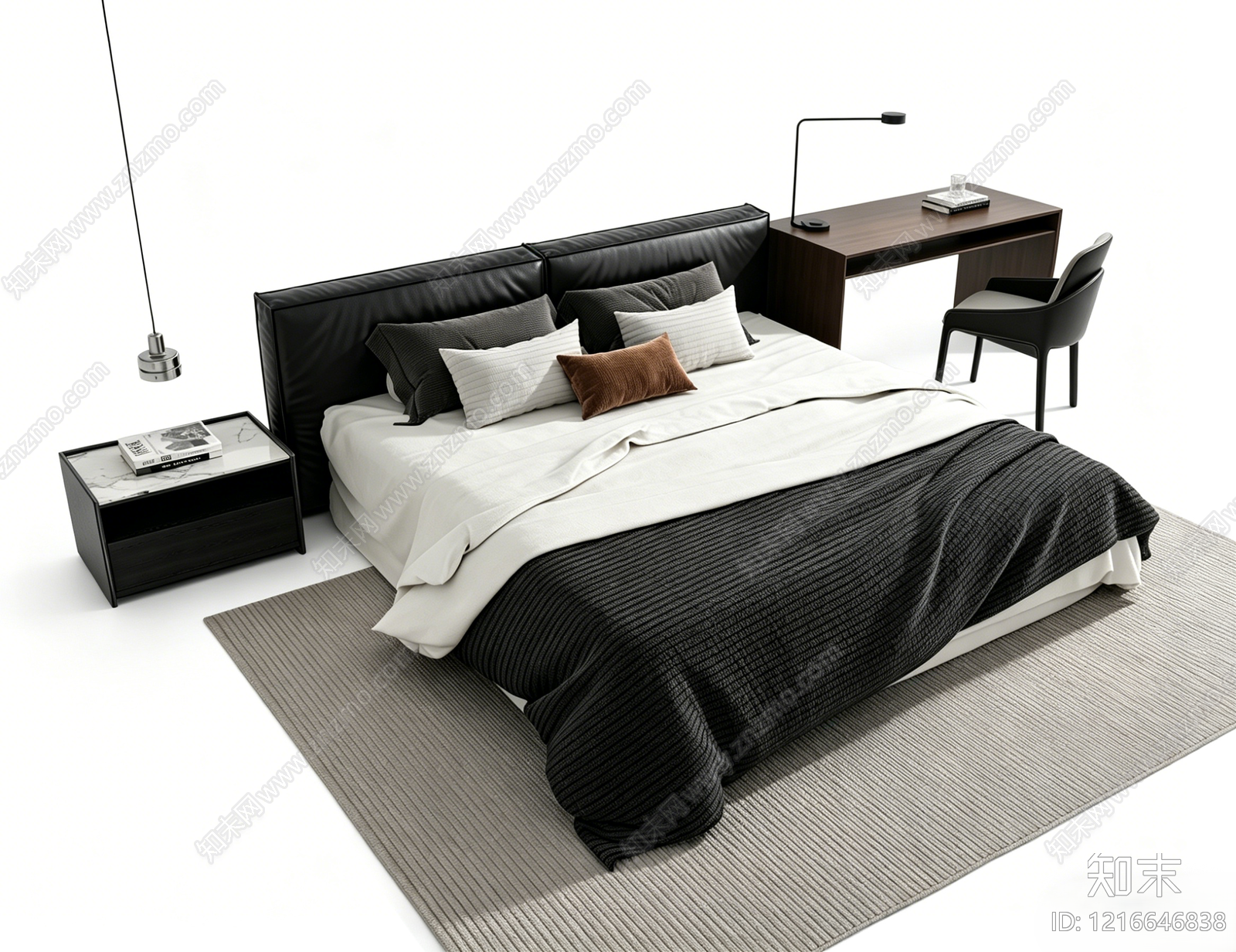 极简双人床3D模型下载【ID:1216646838】