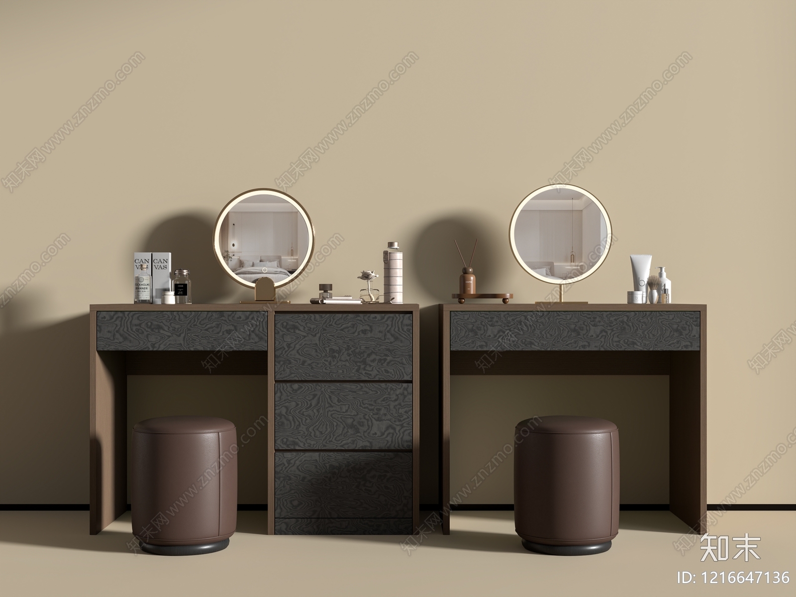 现代简约妆台妆凳3D模型下载【ID:1216647136】