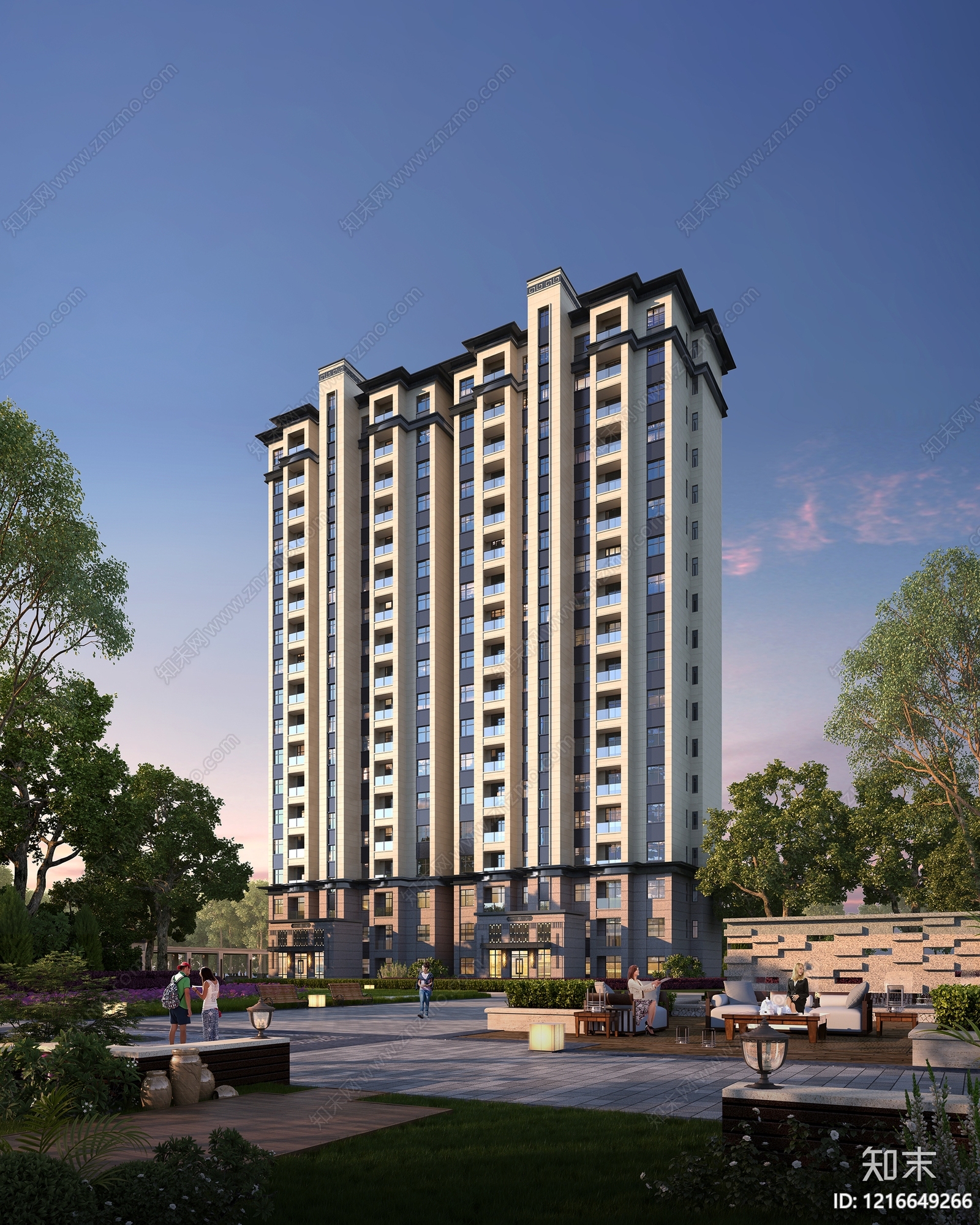 新中式小高层住宅楼3D模型下载【ID:1216649266】