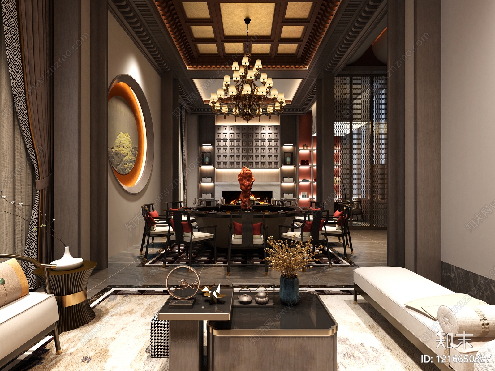 新中式包厢3D模型下载【ID:1216650327】