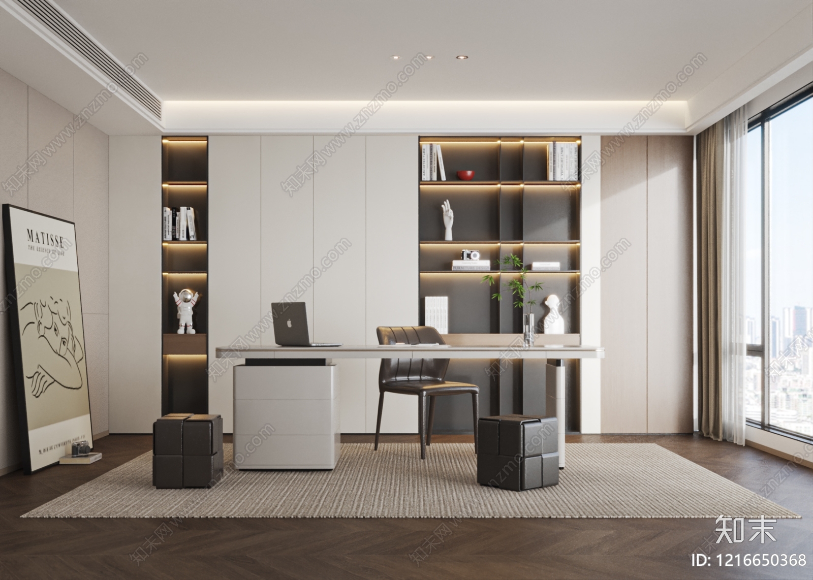 现代简约书房3D模型下载【ID:1216650368】