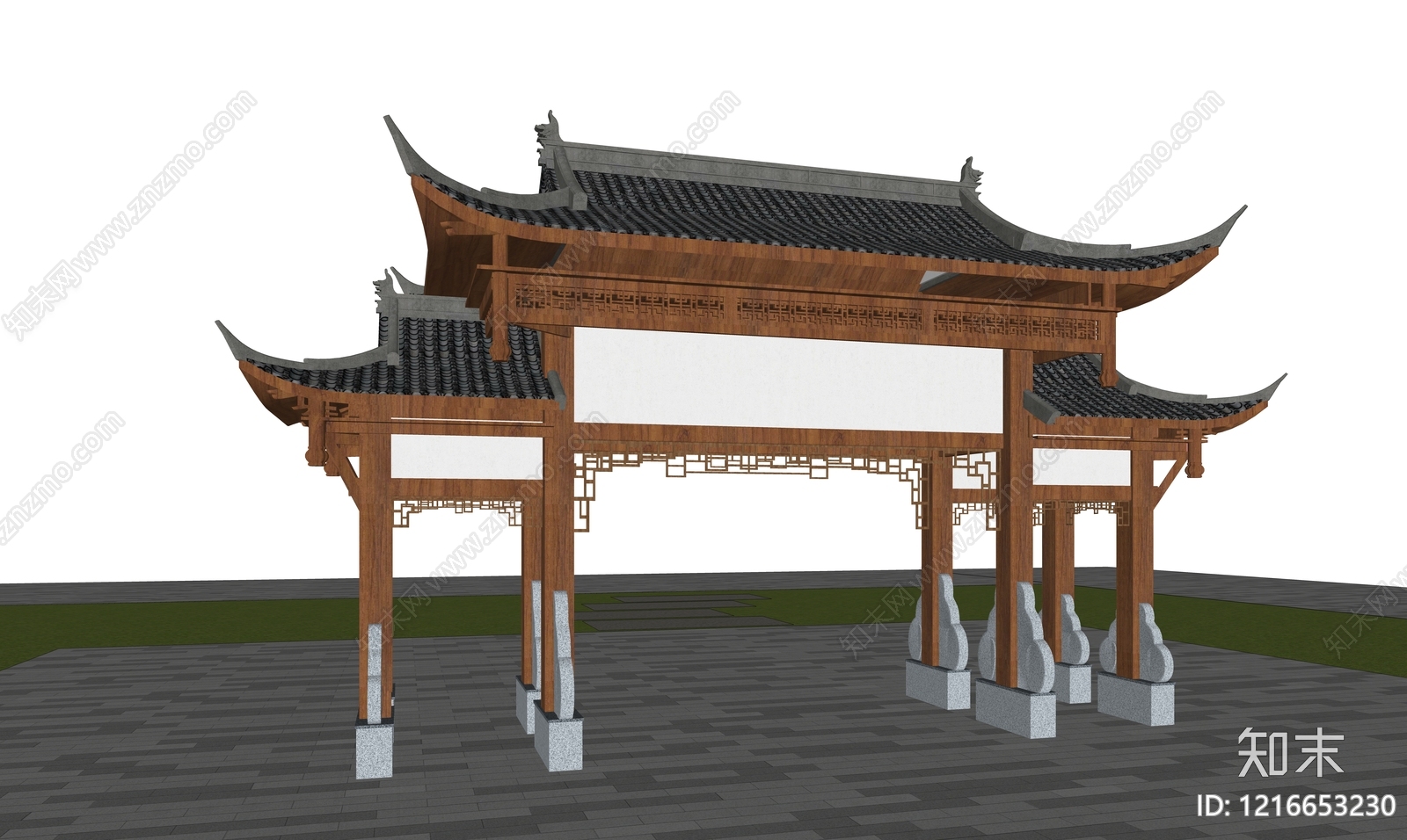 新中式入口大门SU模型下载【ID:1216653230】