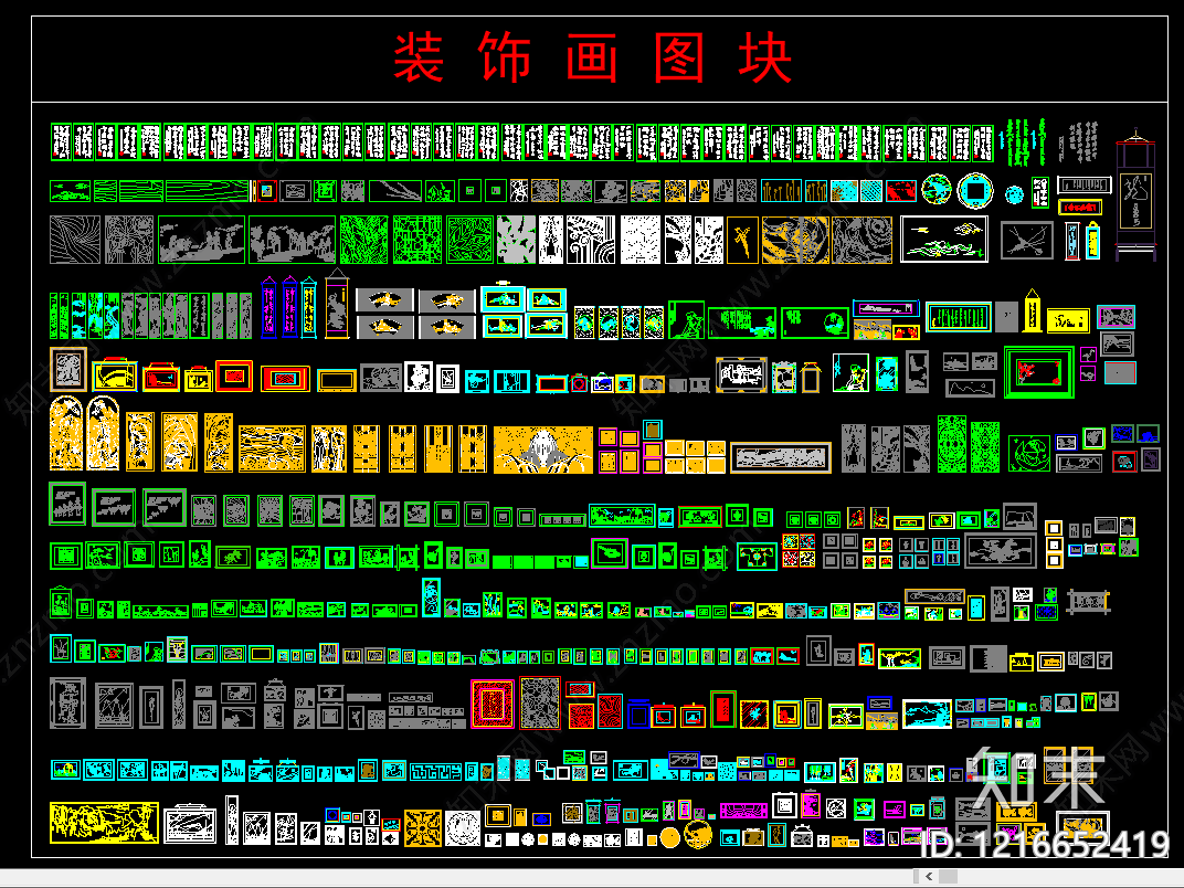 中式挂画施工图下载【ID:1216652419】