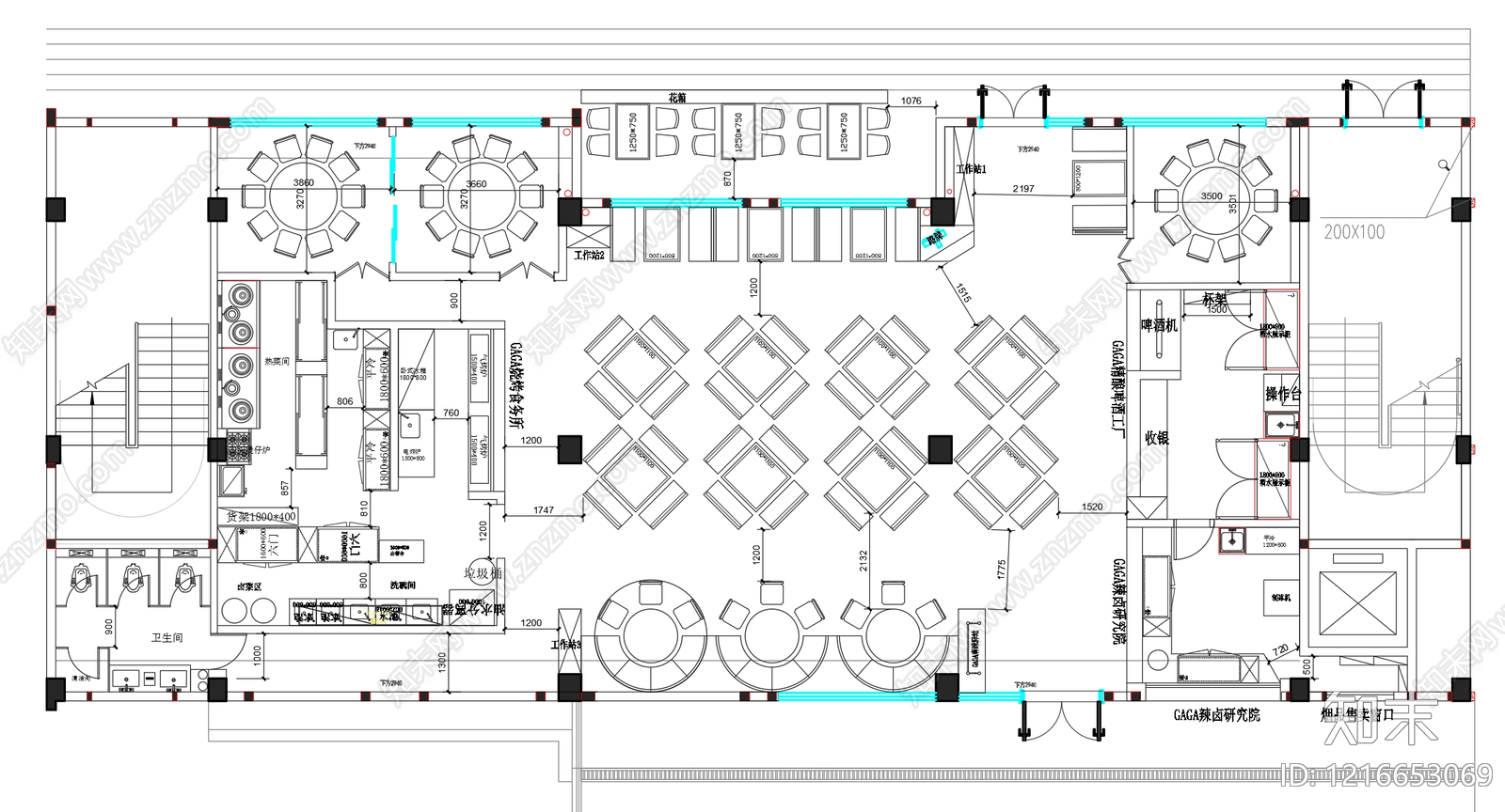 现代新中式中餐厅施工图下载【ID:1216653069】