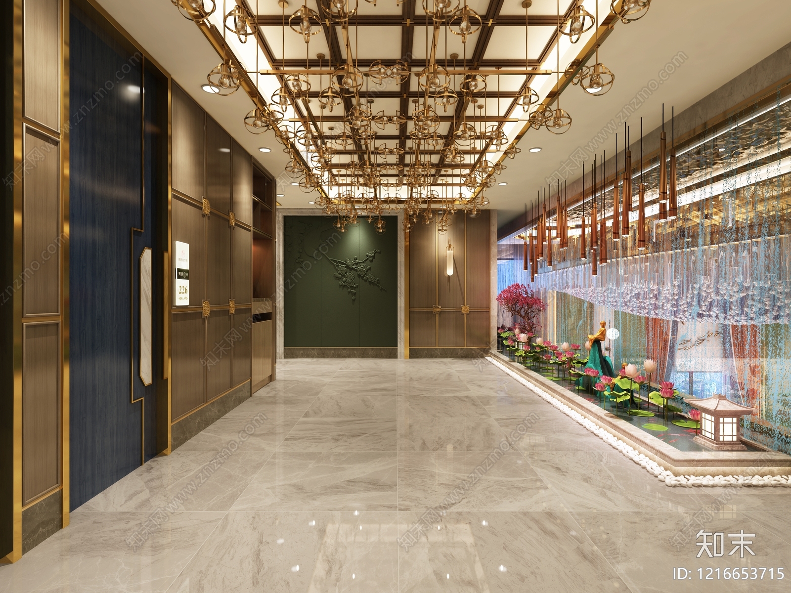 新中式酒店走廊3D模型下载【ID:1216653715】