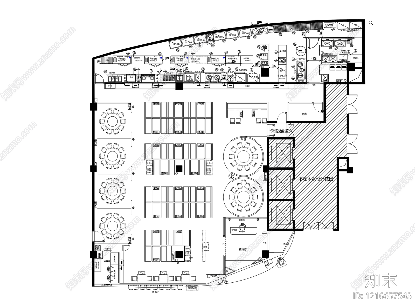 现代轻奢中餐厅施工图下载【ID:1216657543】