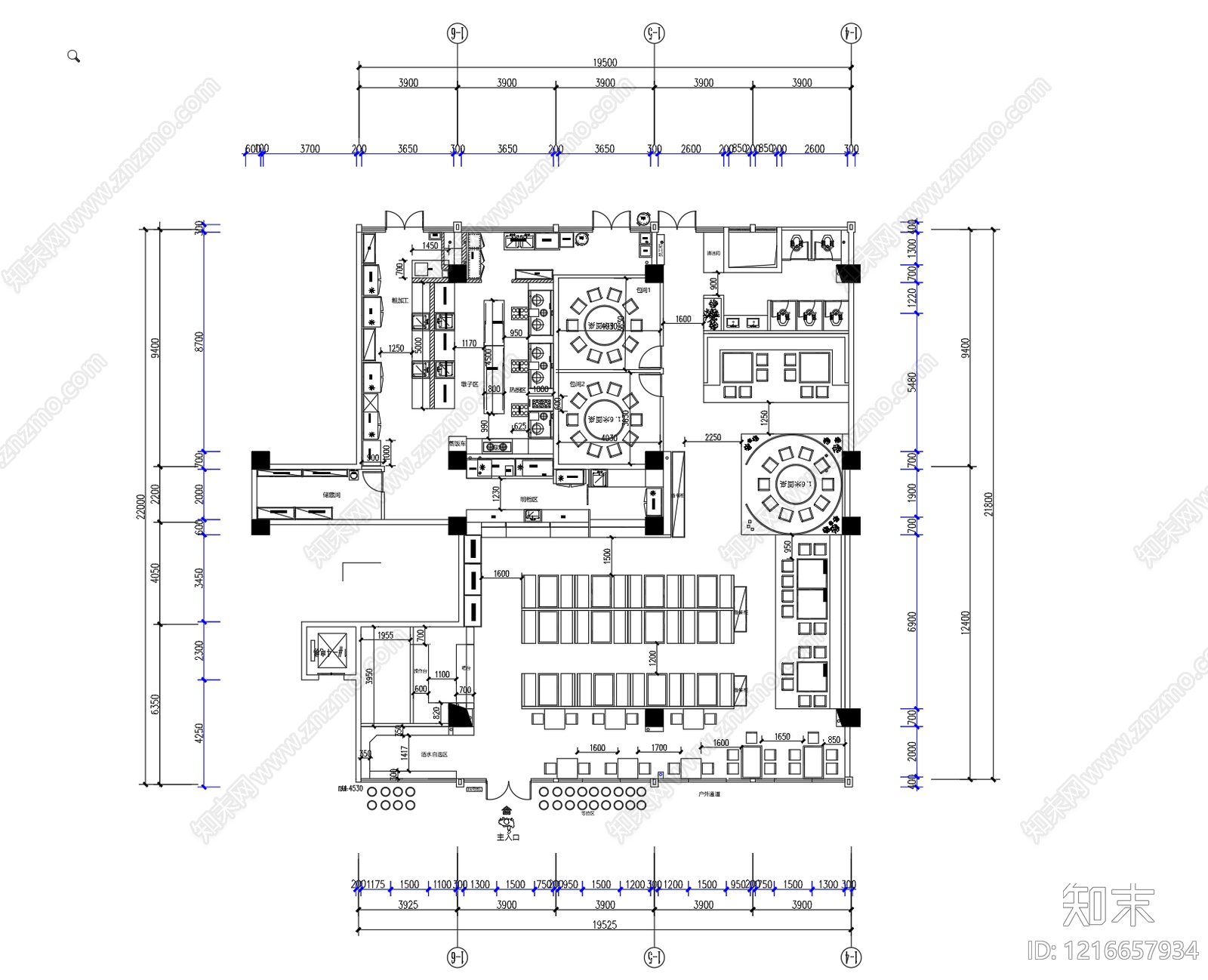 新中式中古中餐厅施工图下载【ID:1216657934】