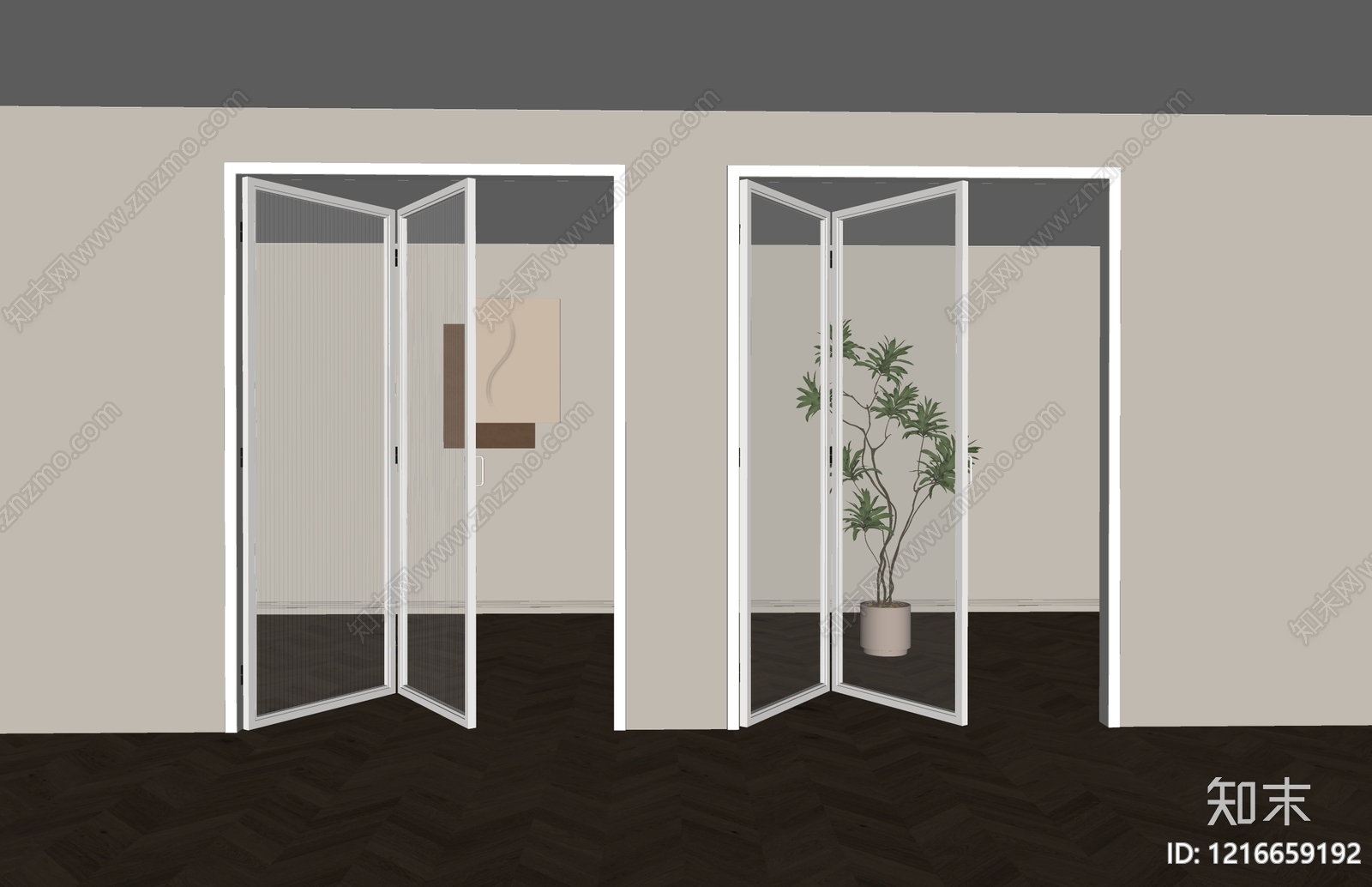 奶油风折叠门SU模型下载【ID:1216659192】