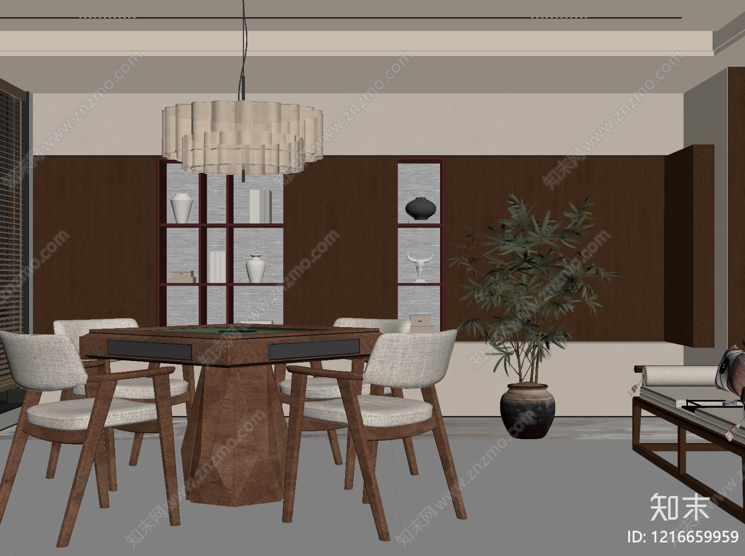 新中式棋牌室SU模型下载【ID:1216659959】