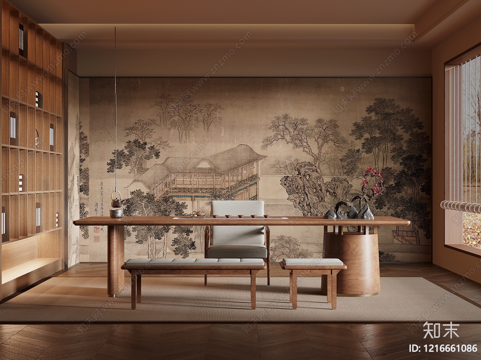 新中式茶室3D模型下载【ID:1216661086】