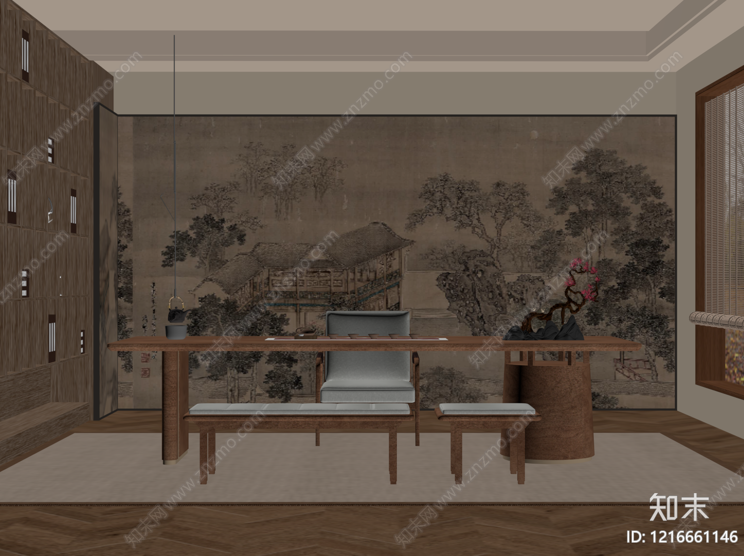 新中式茶室SU模型下载【ID:1216661146】