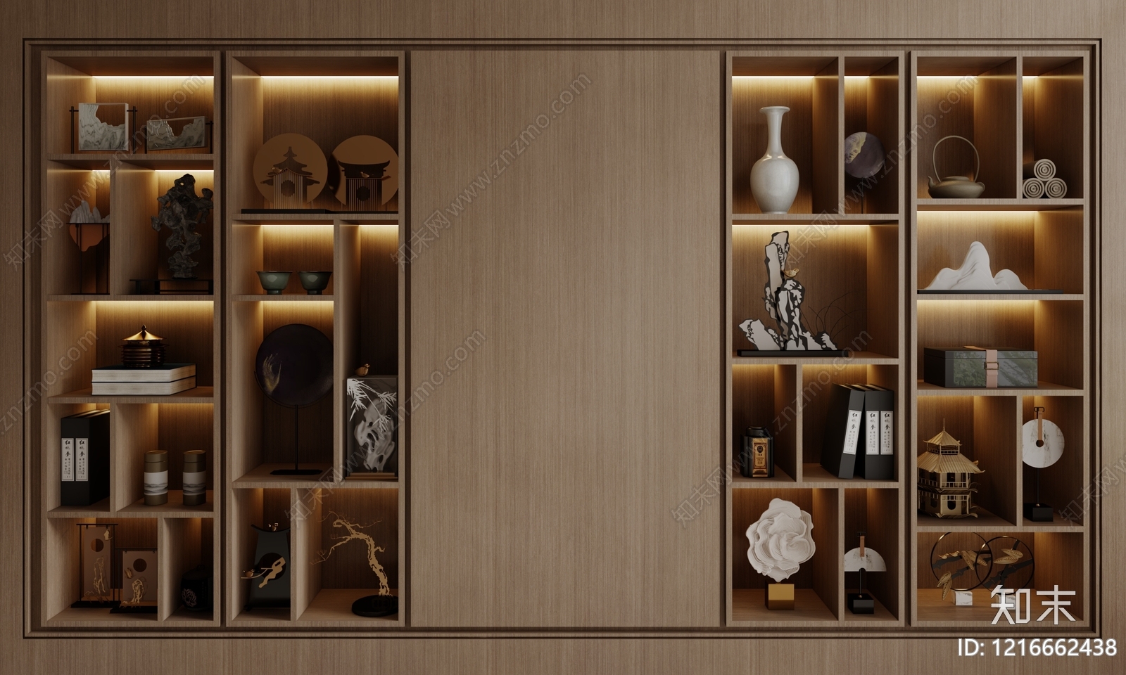 新中式书柜3D模型下载【ID:1216662438】