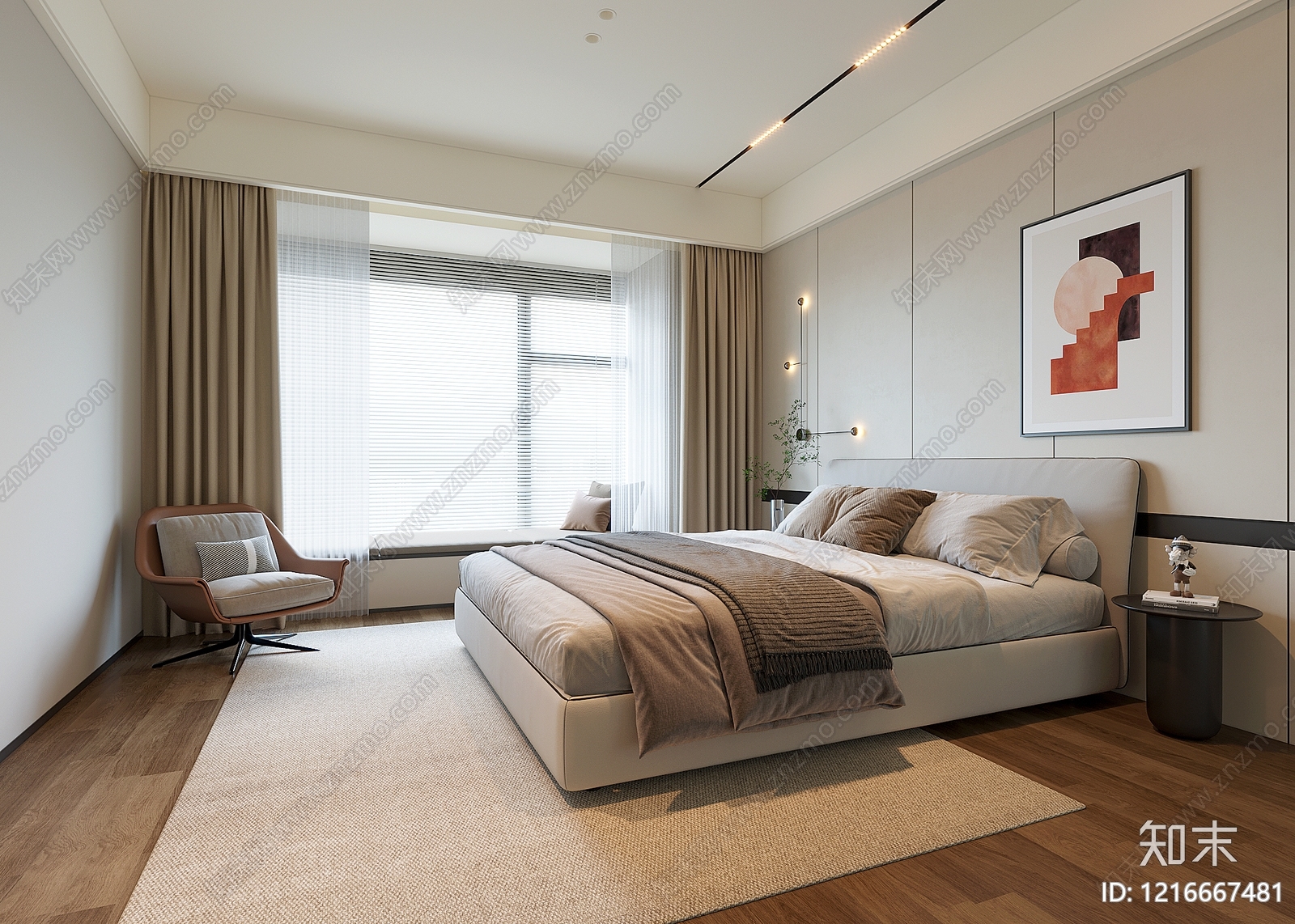 现代简约主卧3D模型下载【ID:1216667481】