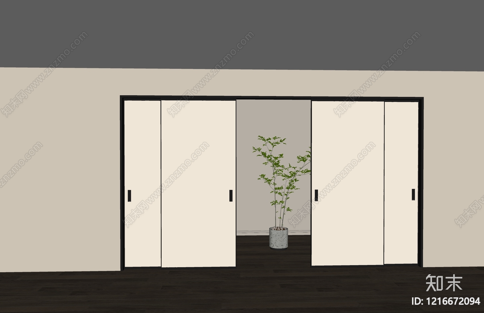 现代推拉门SU模型下载【ID:1216672094】