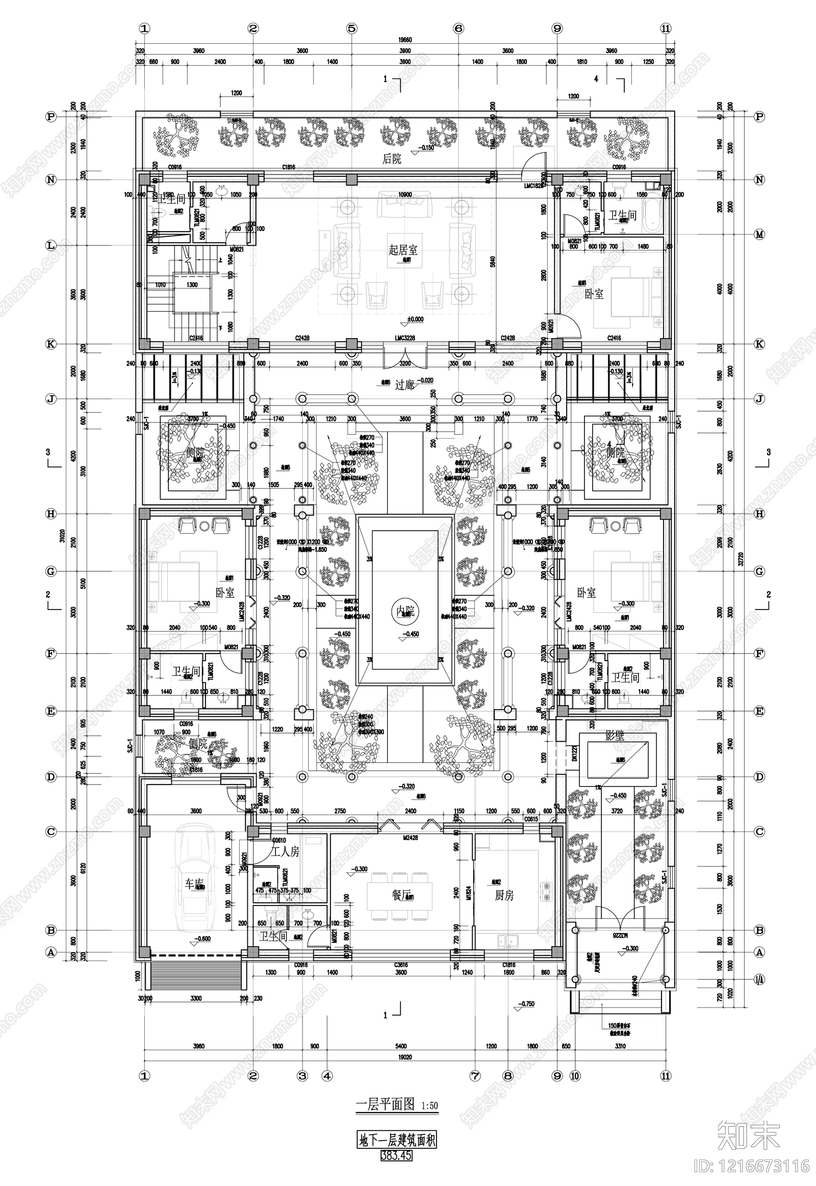 新中式中式别墅建筑cad施工图下载【ID:1216673116】