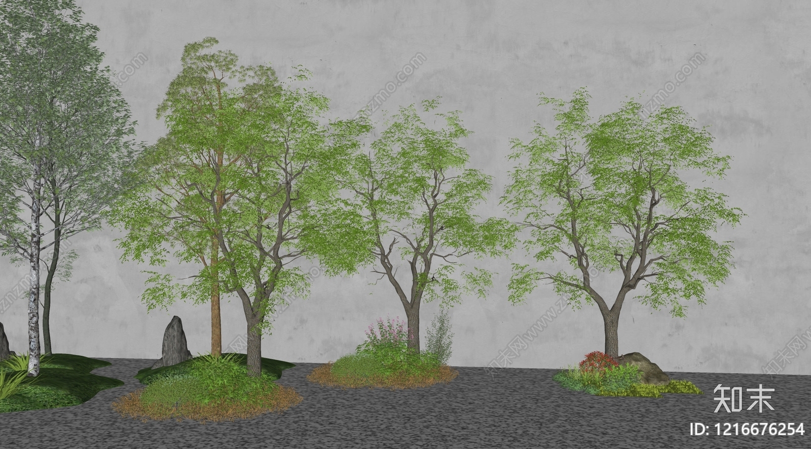 新中式景观乔木SU模型下载【ID:1216676254】