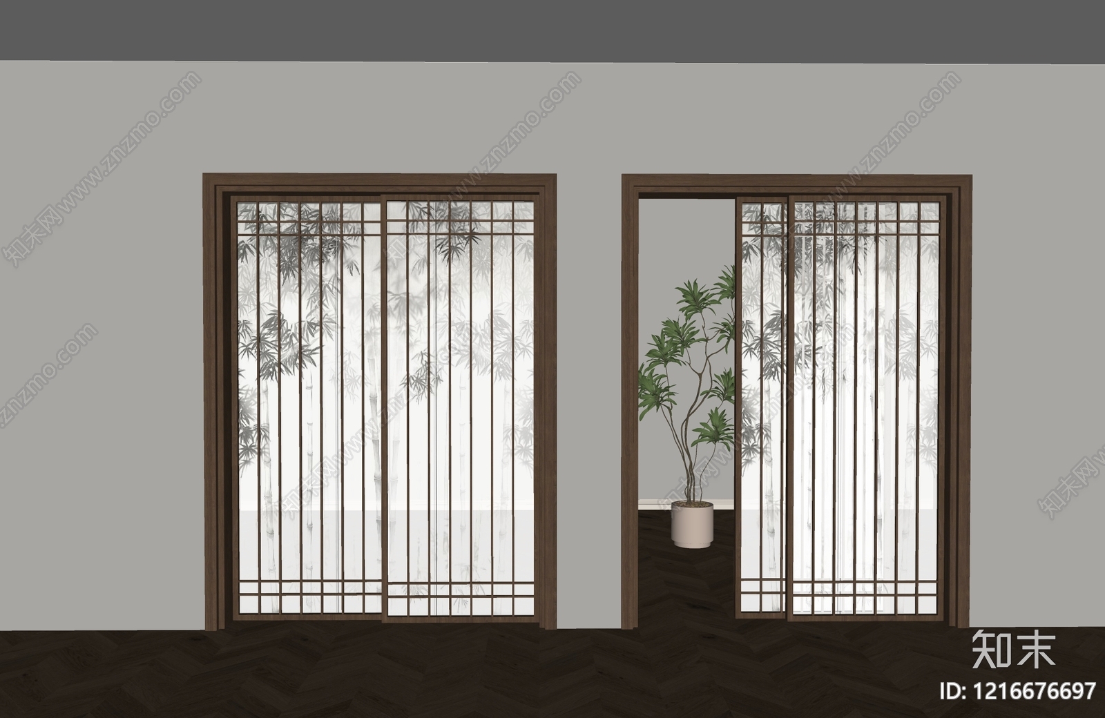 新中式推拉门SU模型下载【ID:1216676697】