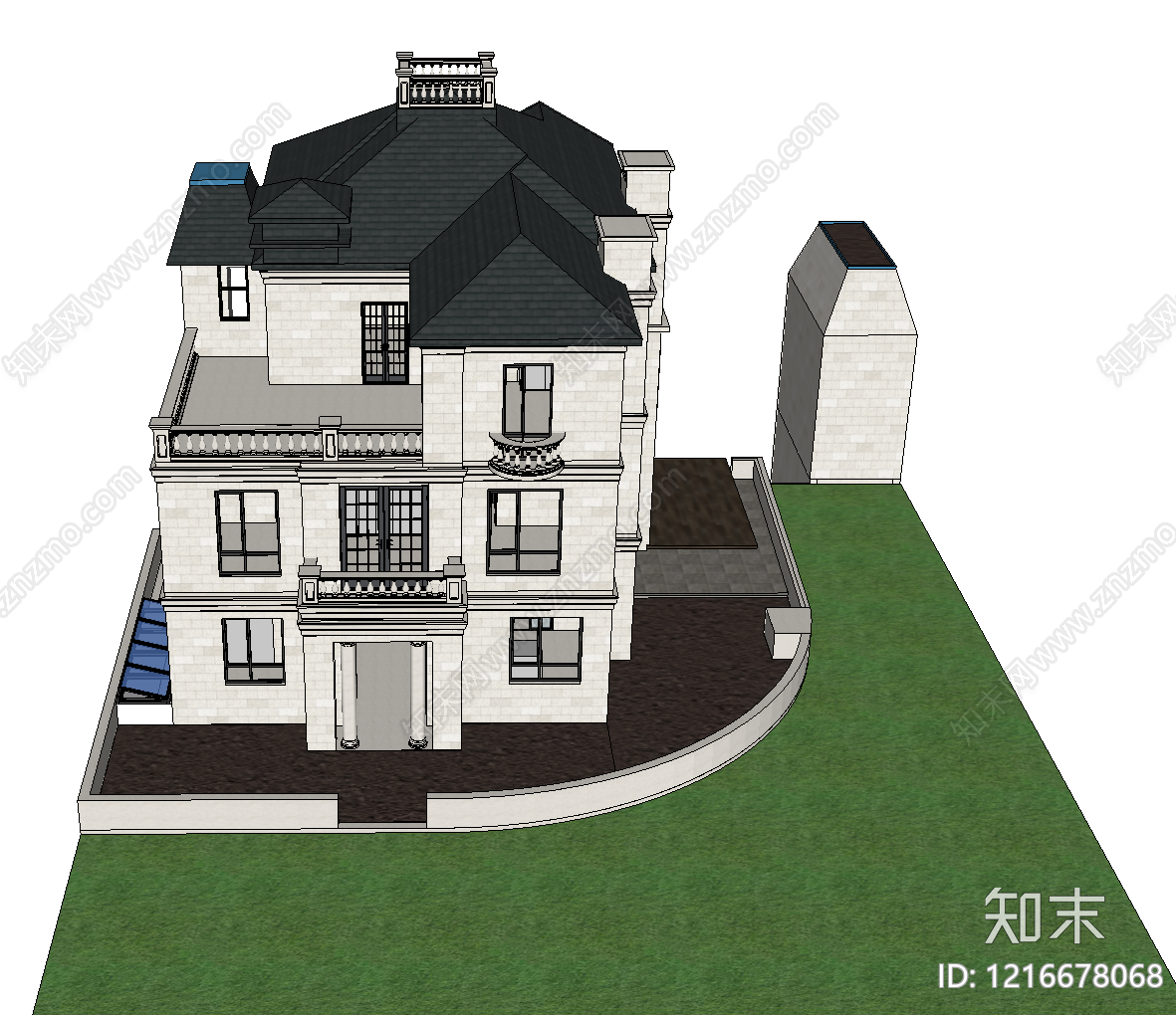 法式独栋别墅SU模型下载【ID:1216678068】