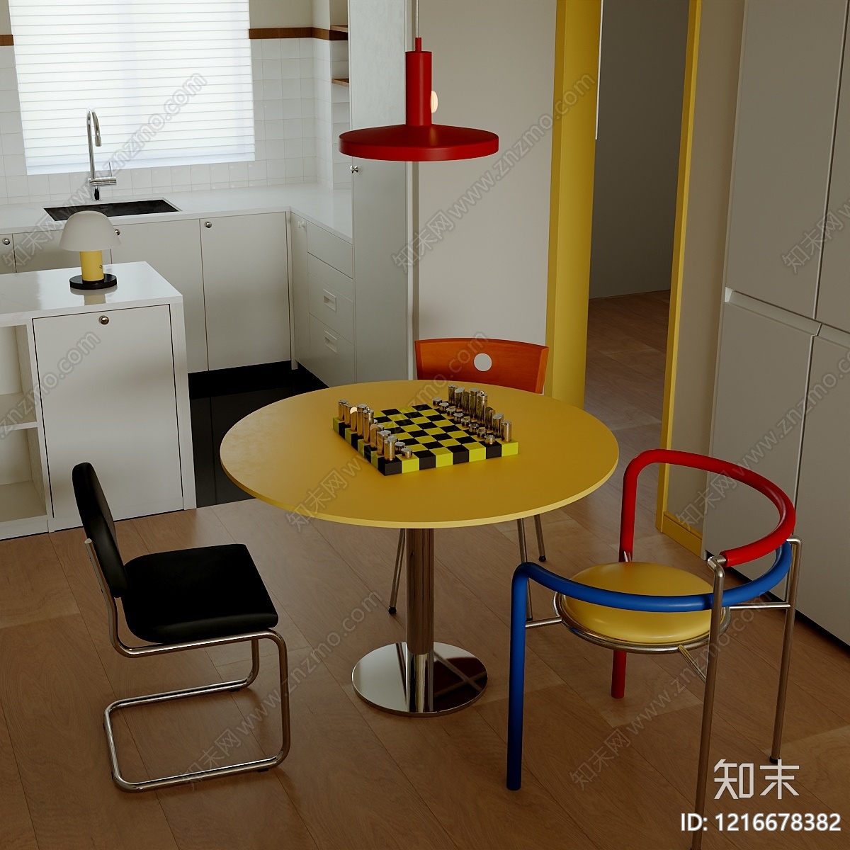 孟菲斯风格餐桌椅3D模型下载【ID:1216678382】