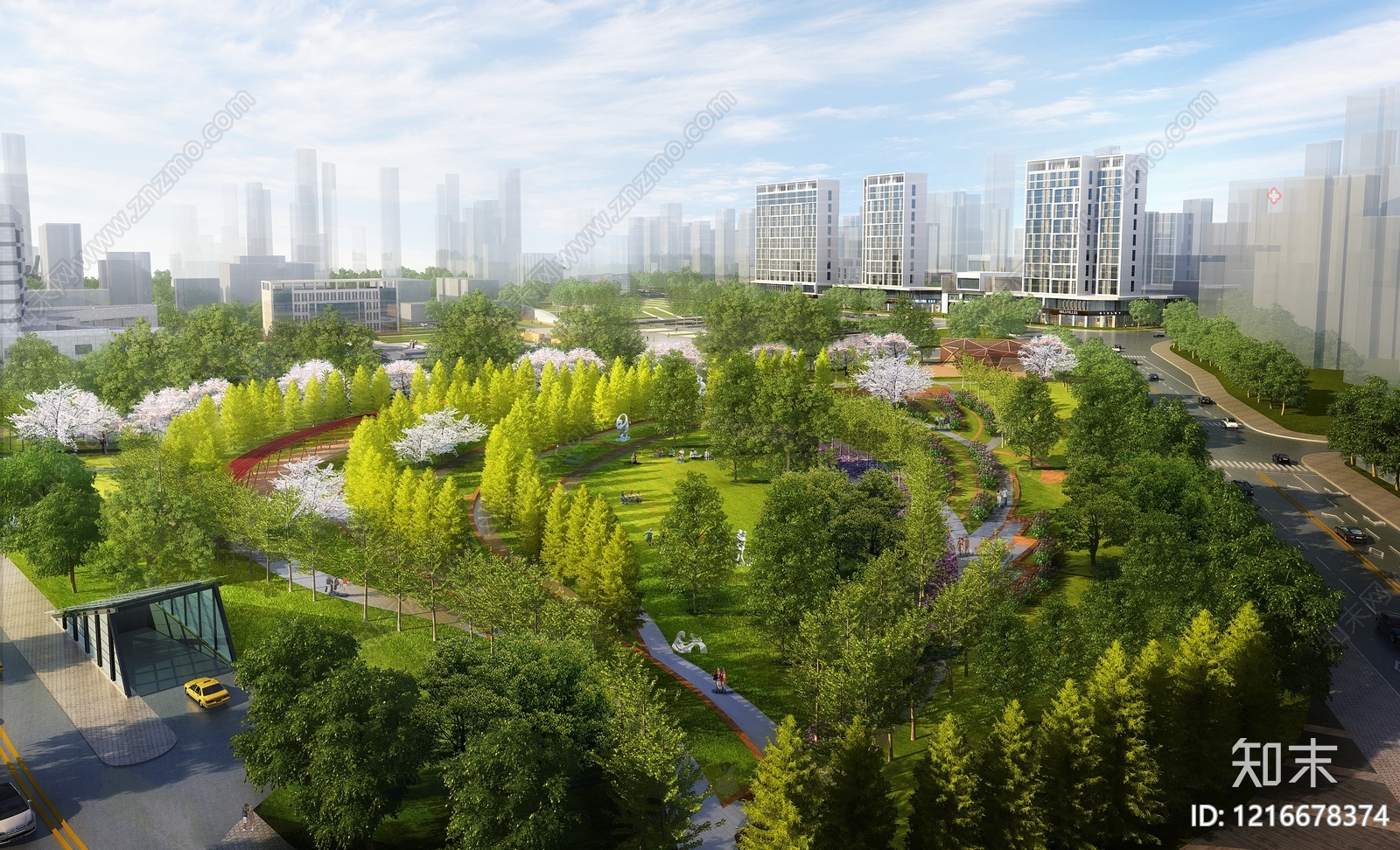 现代主义公园景观3D模型渲染效果图