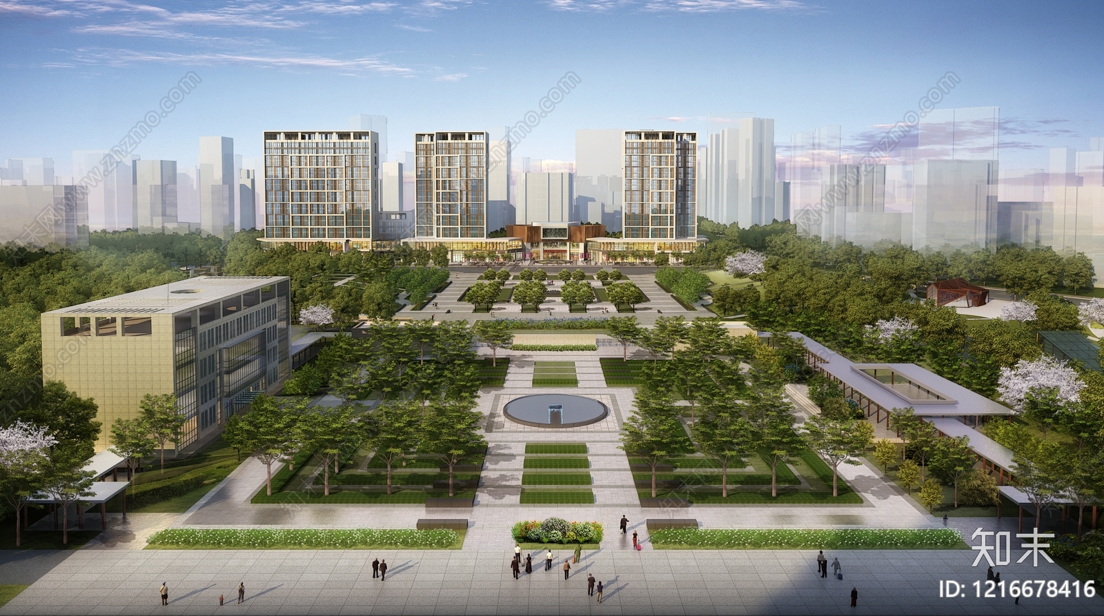 现代简约广场景观3D模型渲染效果图