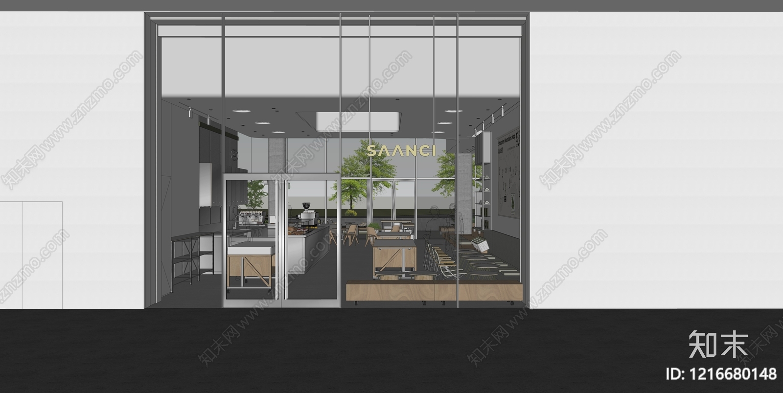 现代简约咖啡厅SU模型下载【ID:1216680148】