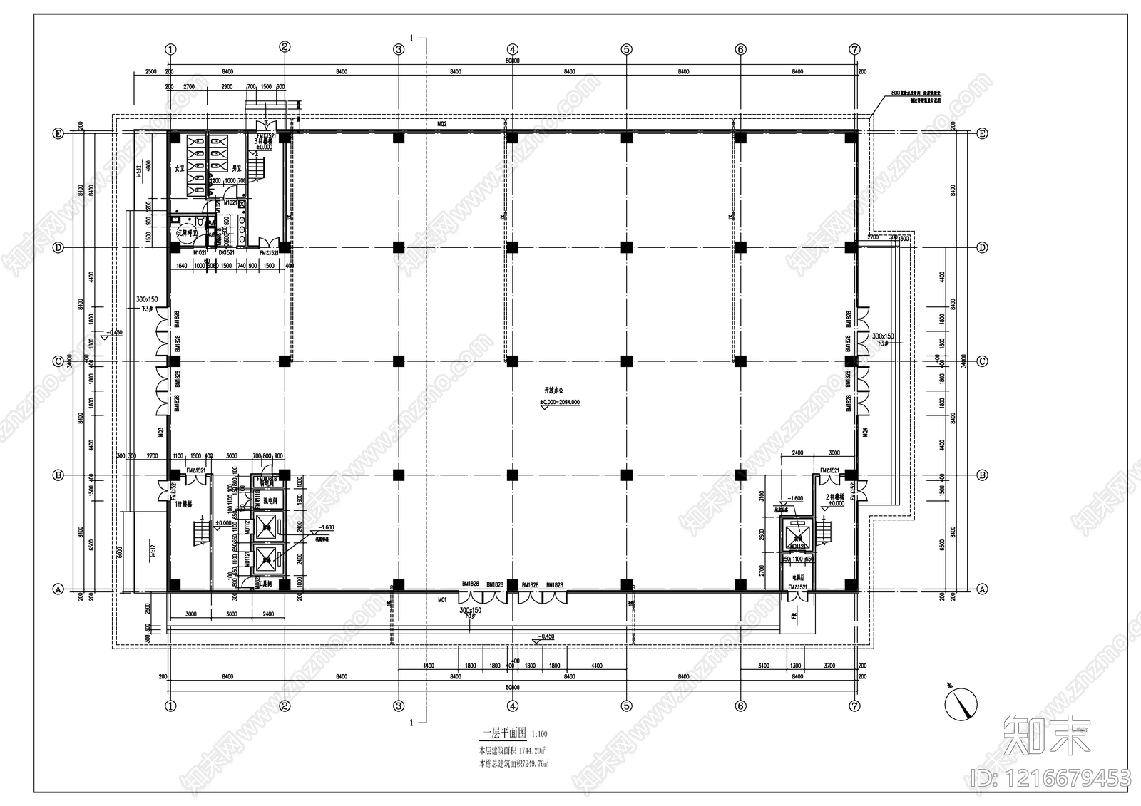 现代办公楼建筑cad施工图下载【ID:1216679453】