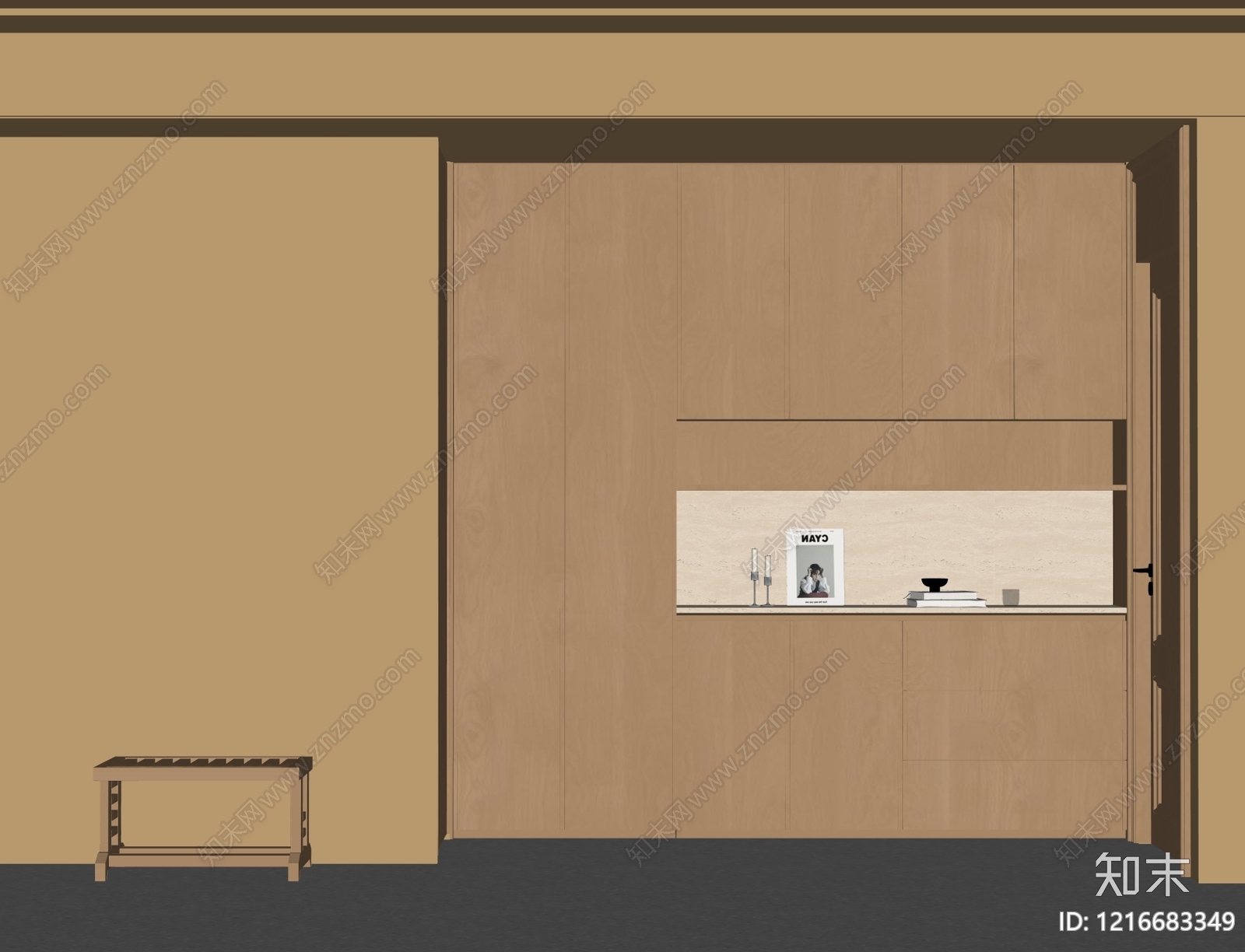 原木风玄关SU模型下载【ID:1216683349】