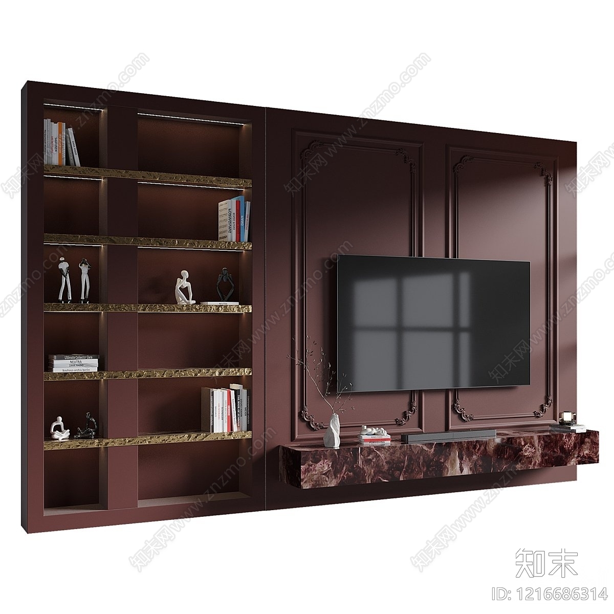 意式轻奢电视背景墙3D模型下载【ID:1216686314】