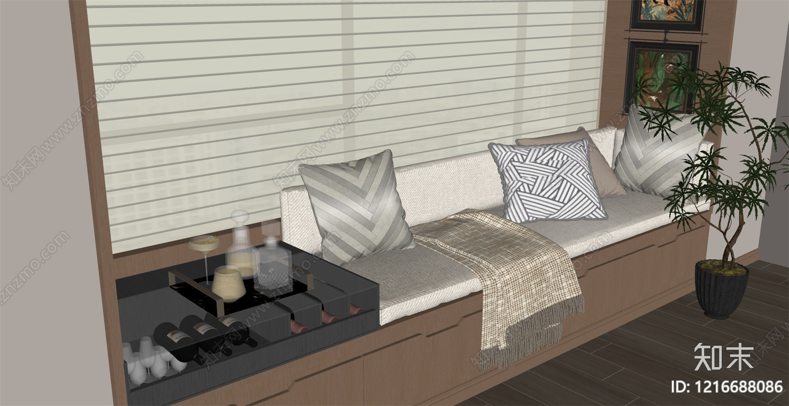 原木风家居阳台SU模型下载【ID:1216688086】