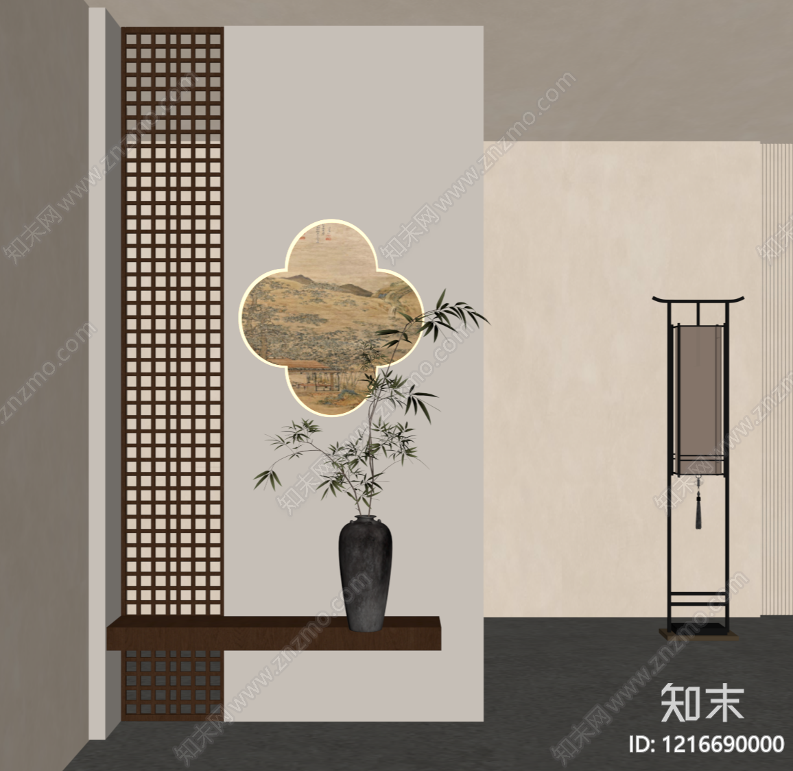 新中式玄关SU模型下载【ID:1216690000】