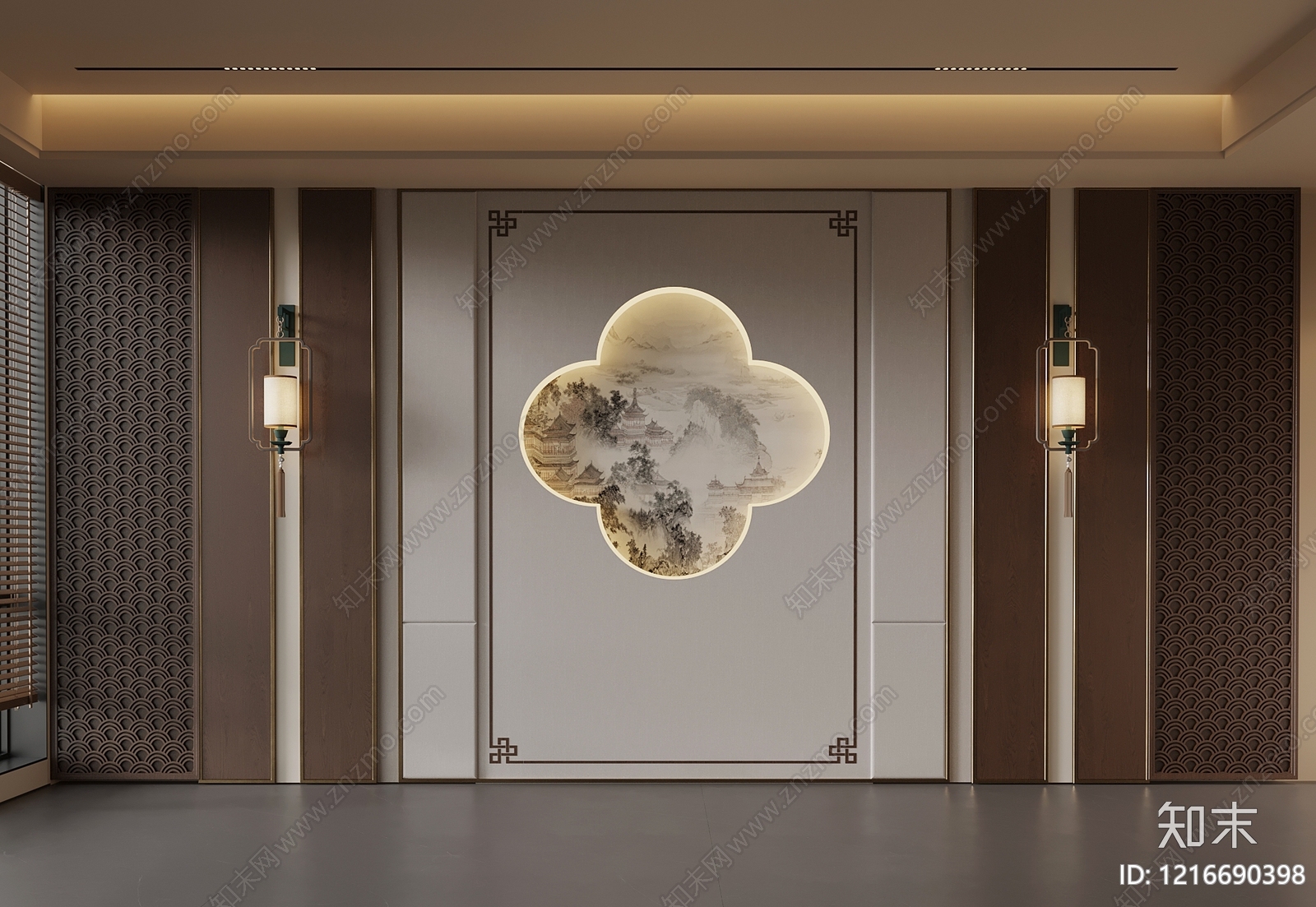新中式电视背景墙3D模型下载【ID:1216690398】
