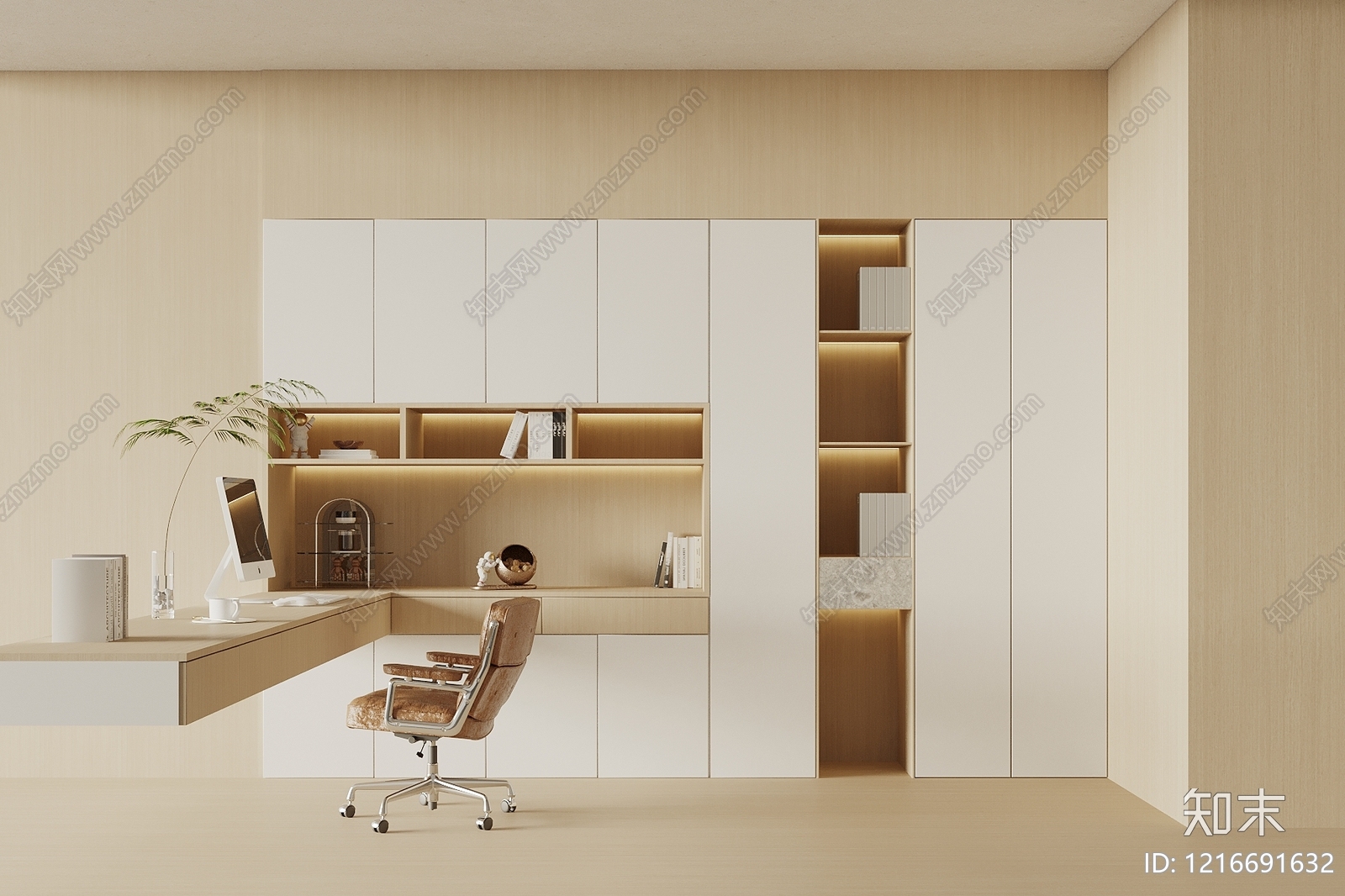 奶油风书房3D模型下载【ID:1216691632】