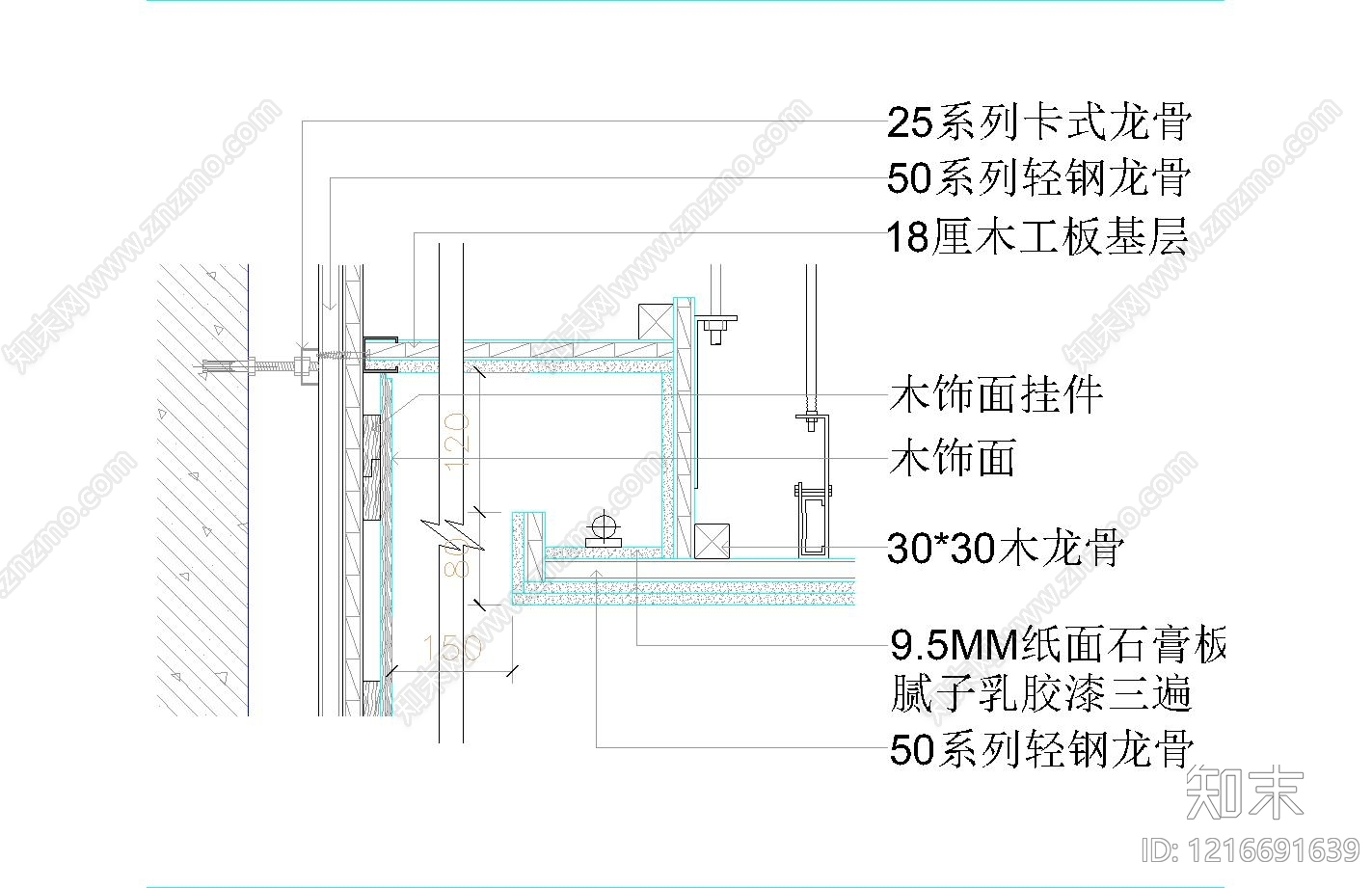 墙面节点cad施工图下载【ID:1216691639】