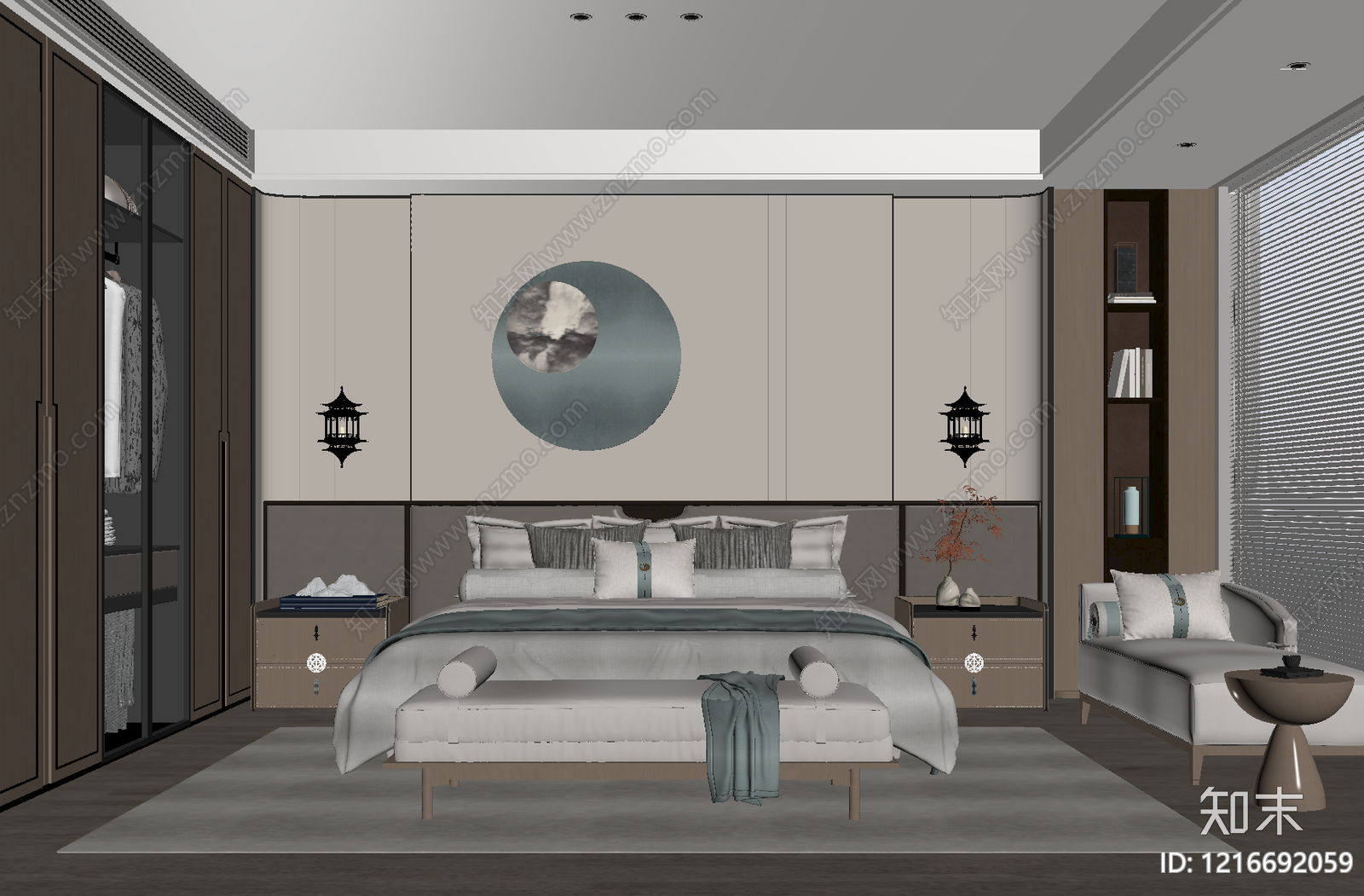新中式主卧SU模型下载【ID:1216692059】