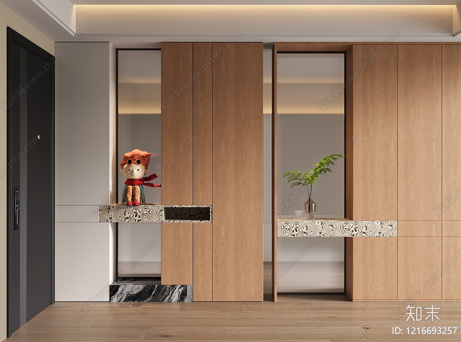 现代原木风玄关柜3D模型下载【ID:1216693257】