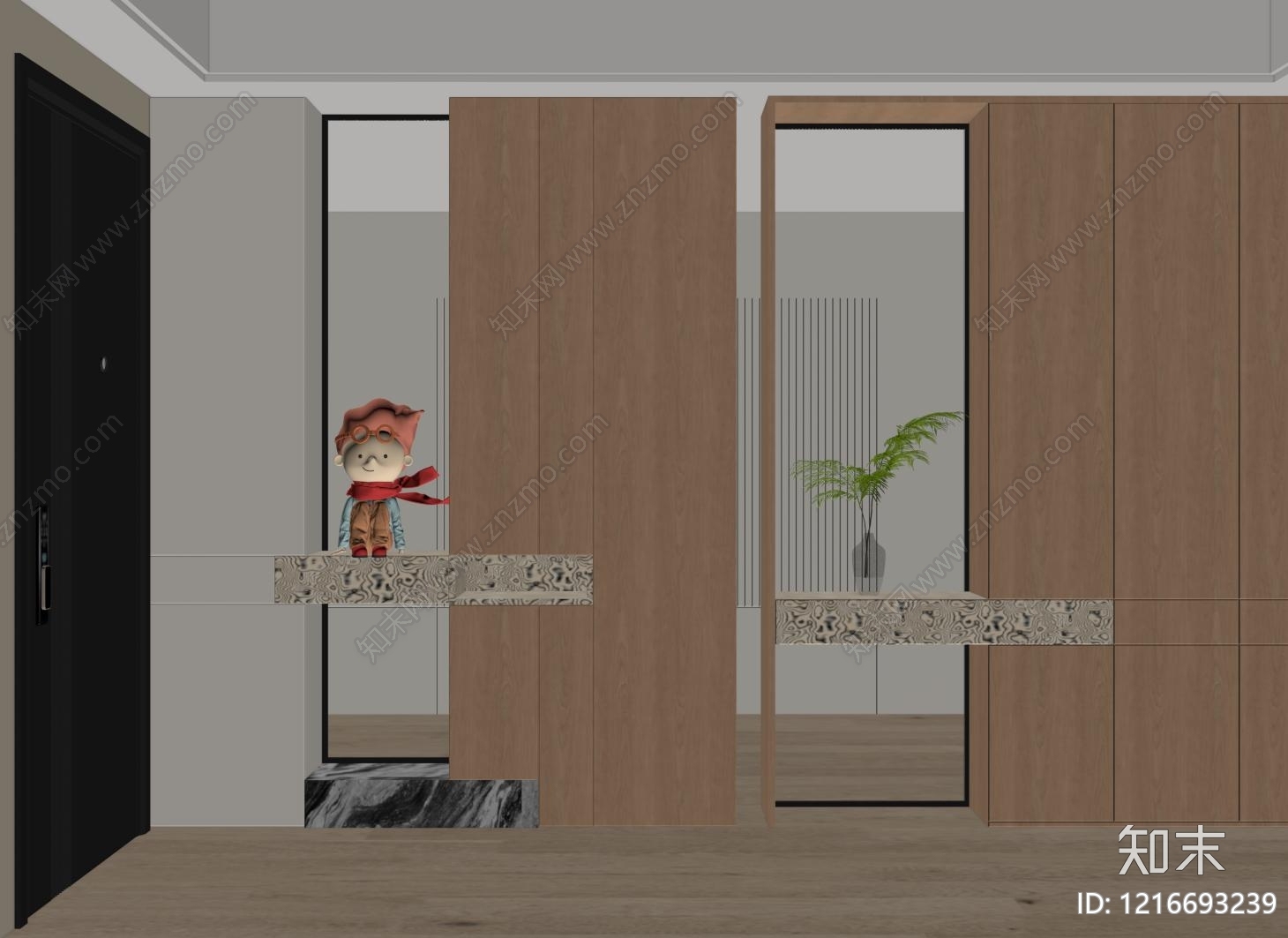 原木风玄关柜SU模型下载【ID:1216693239】