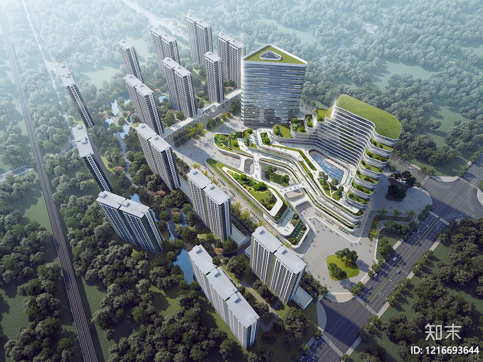 现代主义鸟瞰规划3D模型下载【ID:1216693644】