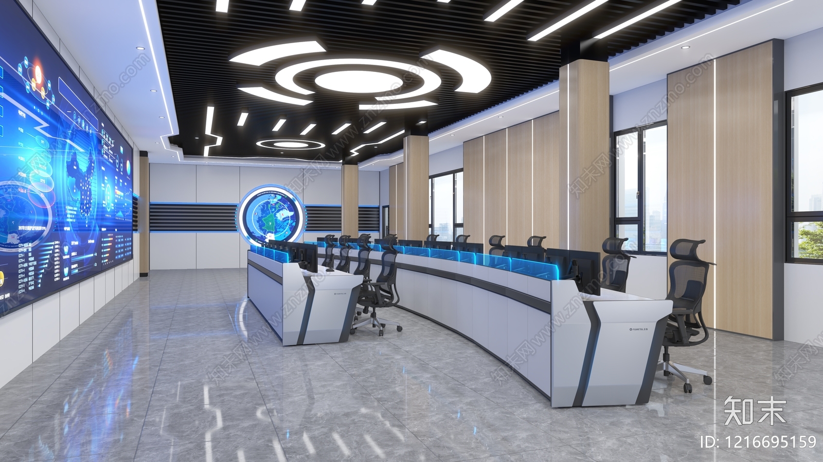 现代科技风指挥中心3D模型渲染效果图
