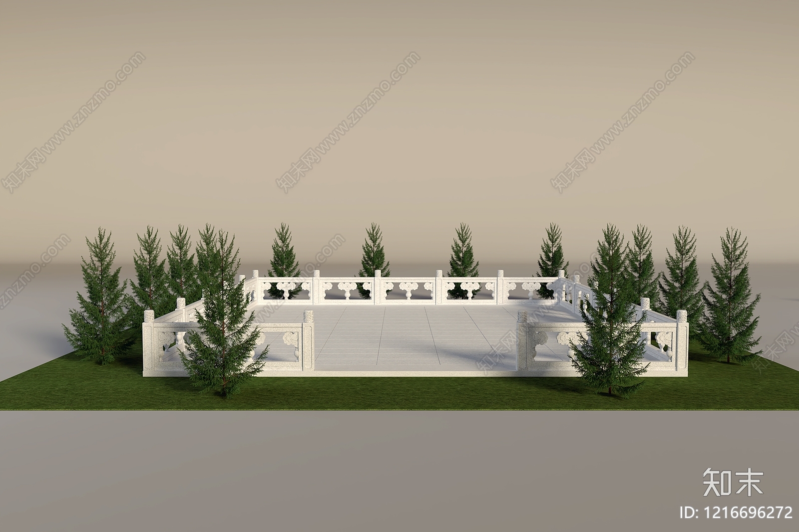 新中式景观观景平台3D模型渲染效果图