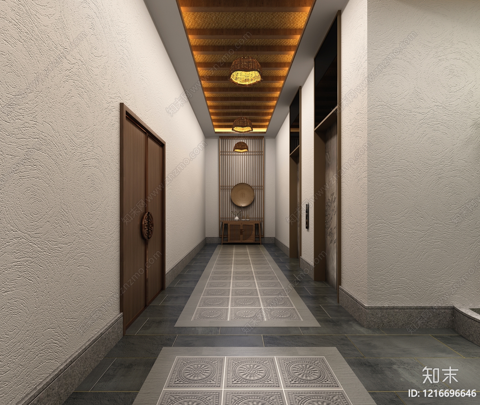 新中式酒店走廊3D模型下载【ID:1216696646】