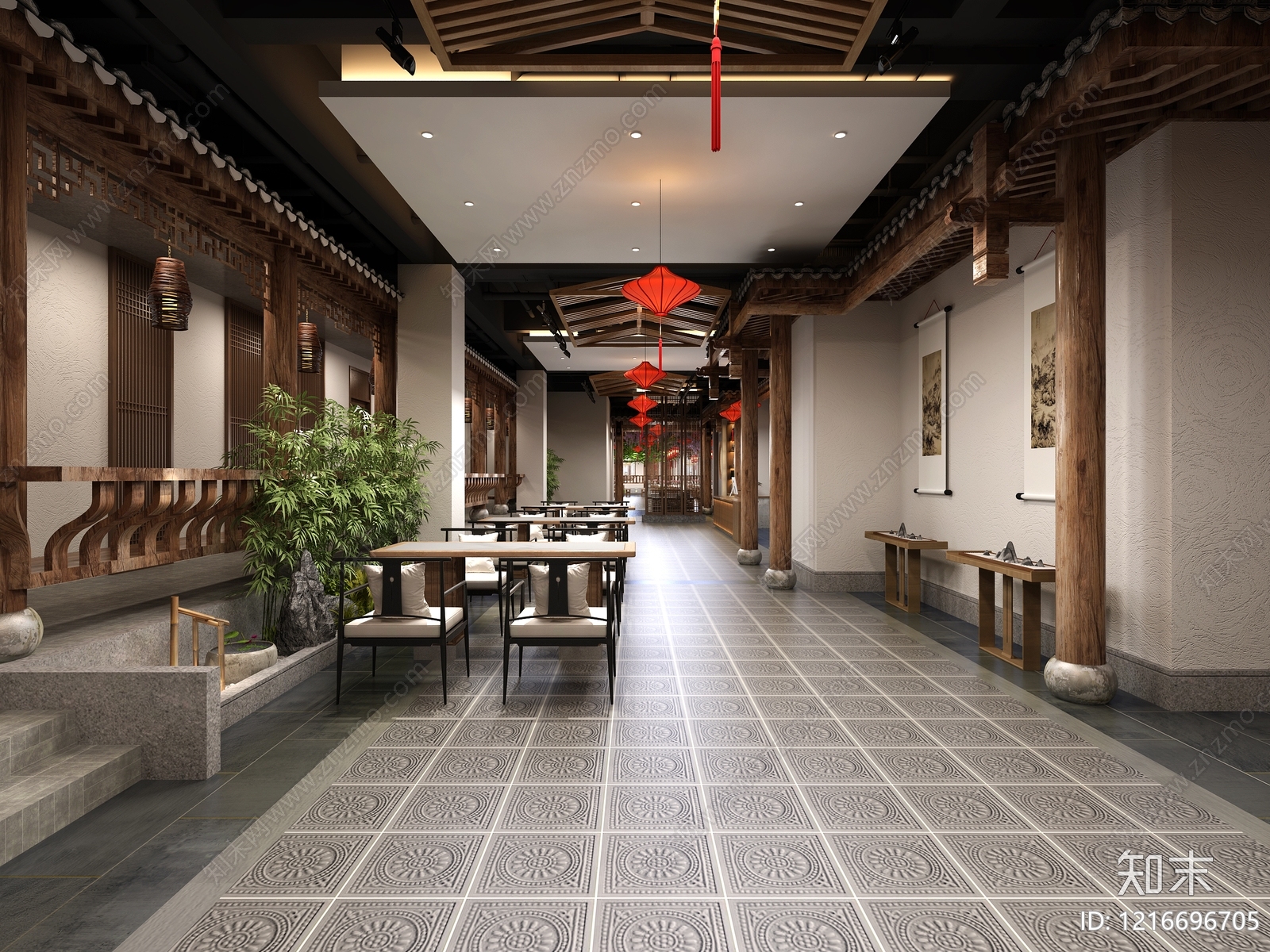 新中式中餐厅3D模型下载【ID:1216696705】