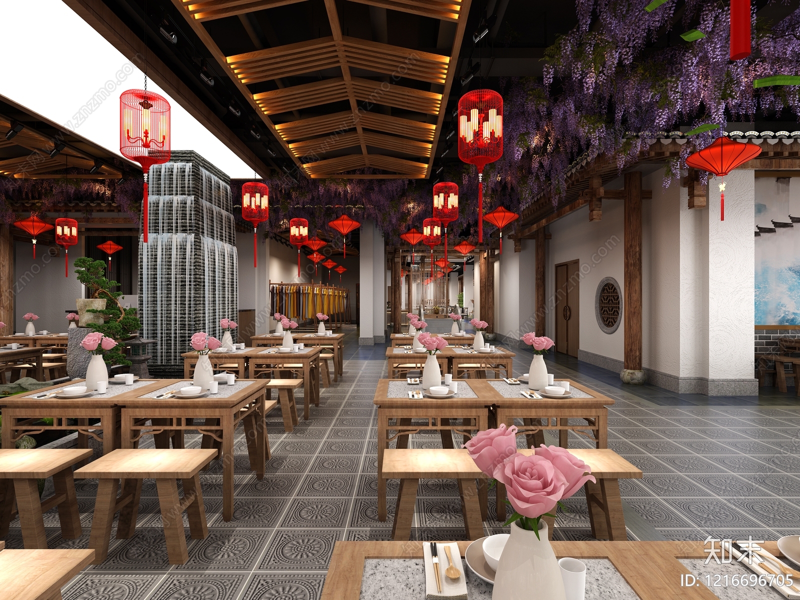 新中式中餐厅3D模型下载【ID:1216696705】